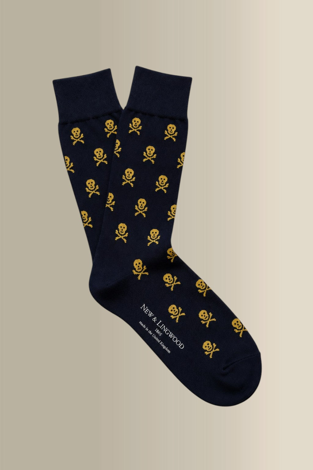 Navy & Yellow Heritage Skull & Crossbones Mid Calf Cotton Socks