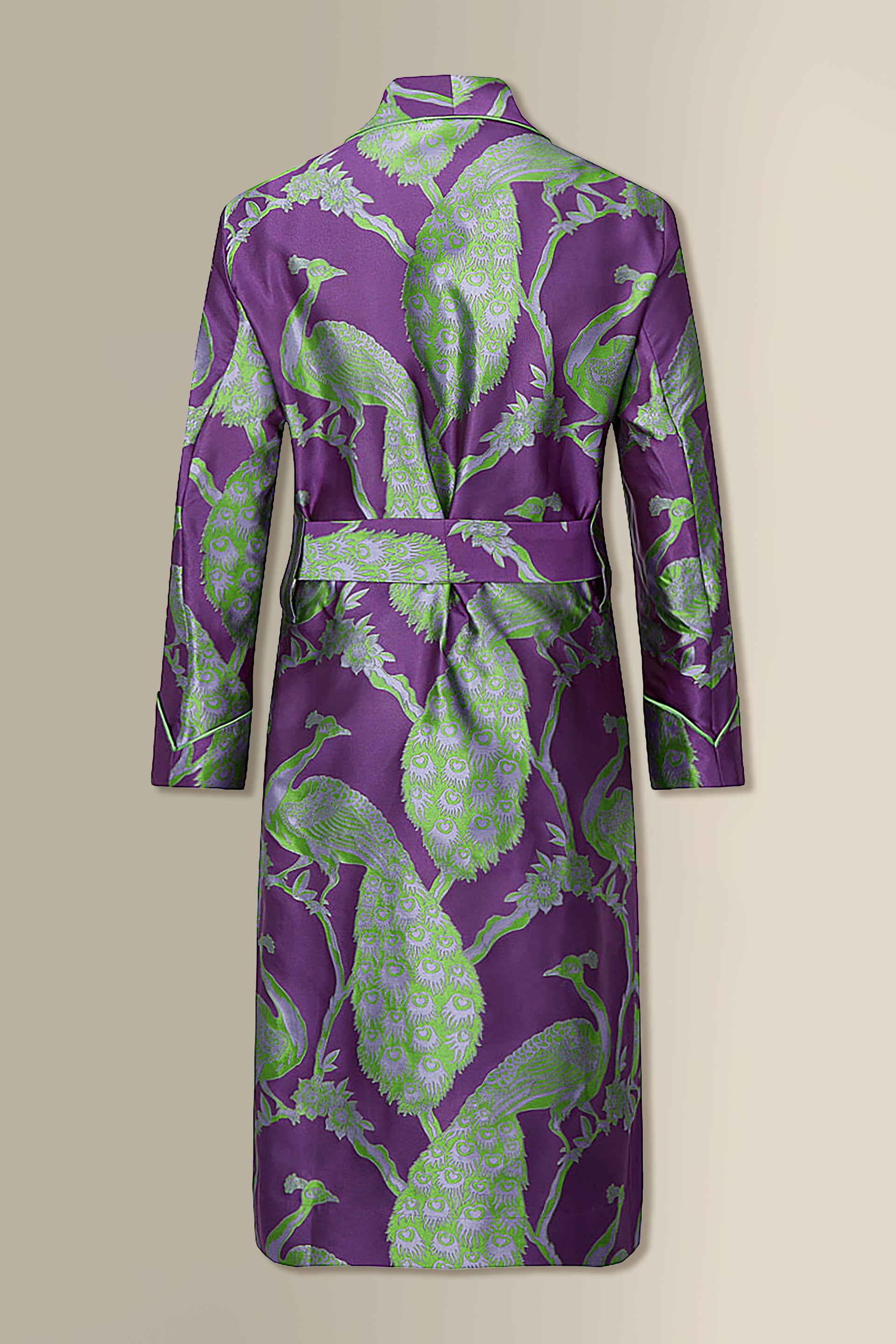 Purple & Green Peacock Unlined Silk Dressing Gown