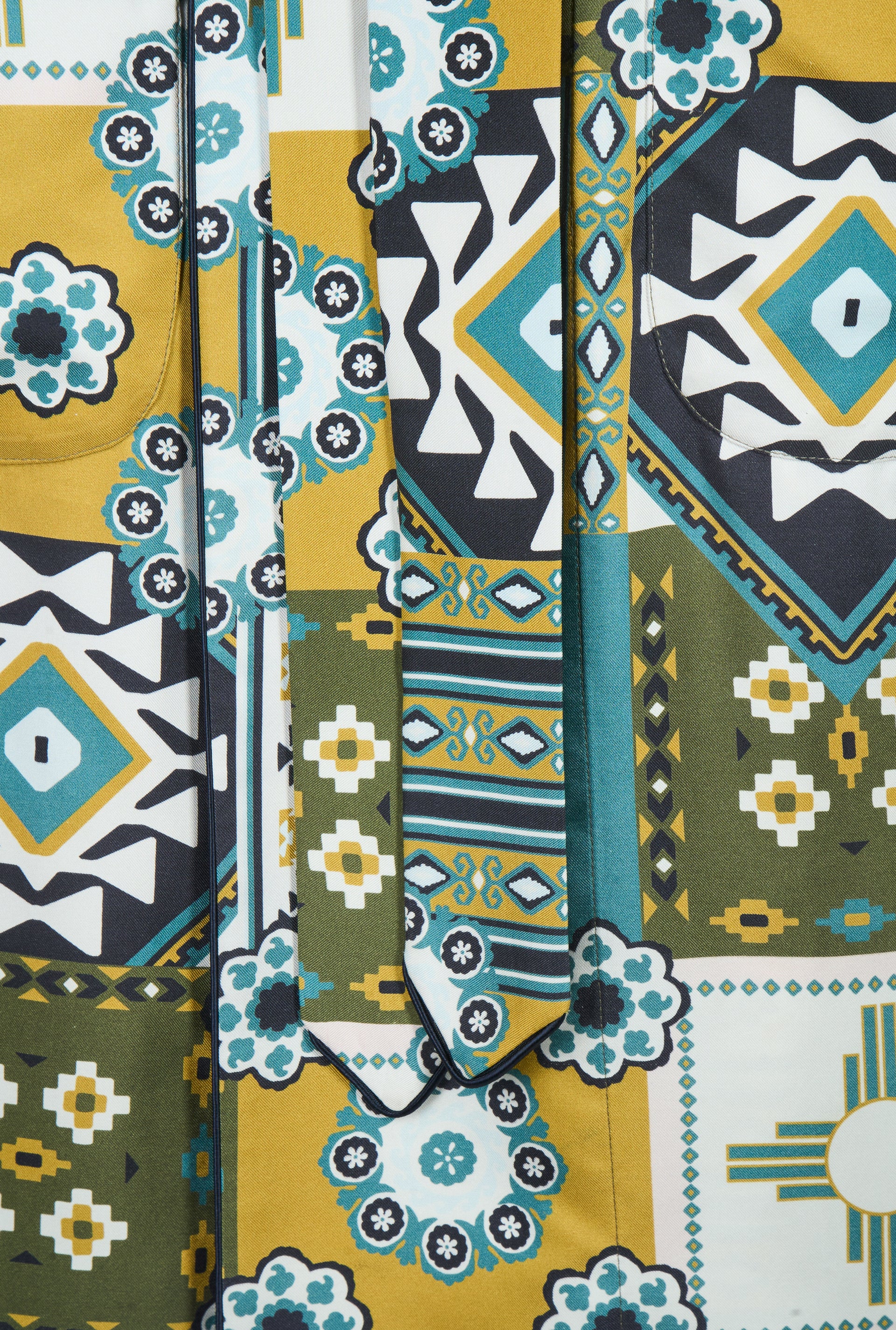 Olive & Teal Mosaic Unlined Silk Dressing Gown