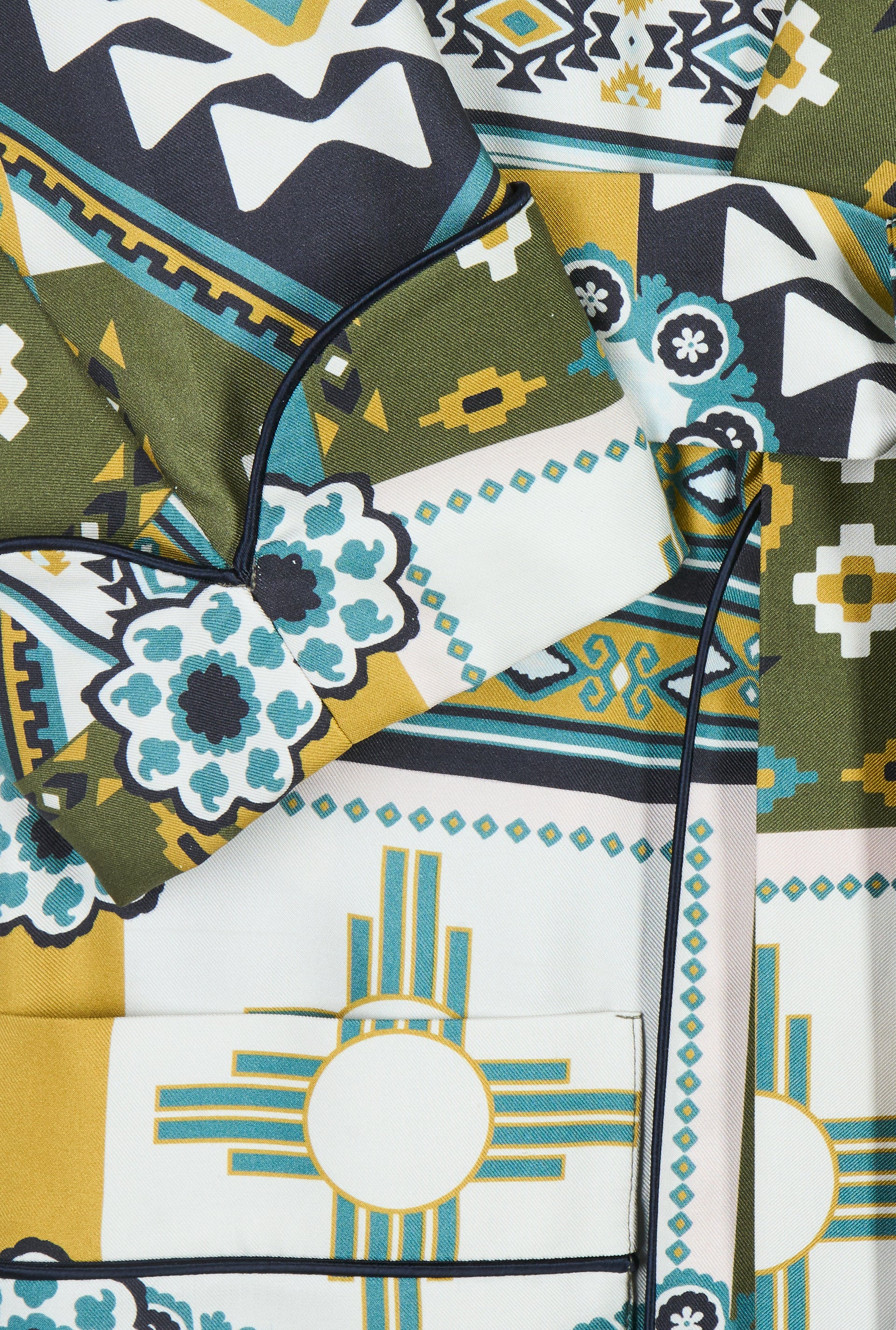 Olive & Teal Mosaic Unlined Silk Dressing Gown
