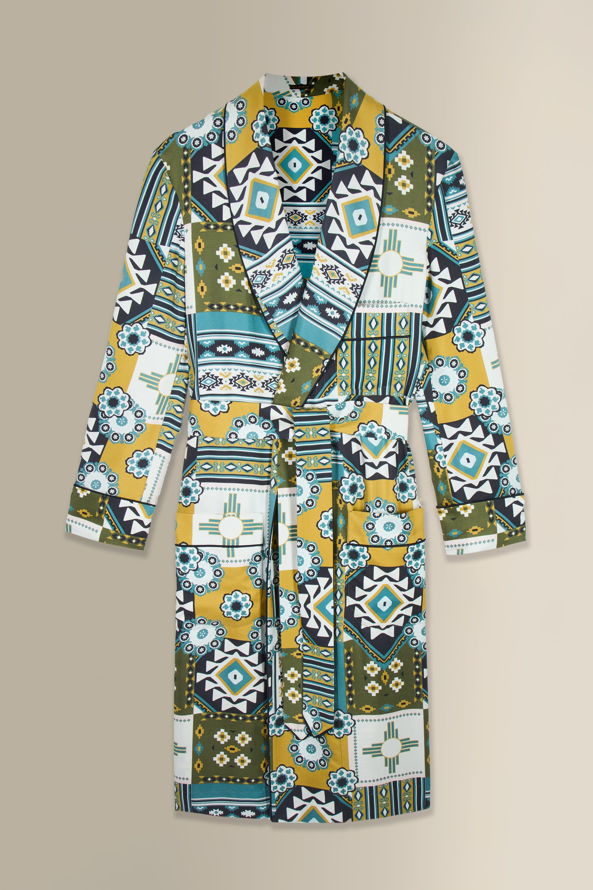 Olive & Teal Mosaic Unlined Silk Dressing Gown