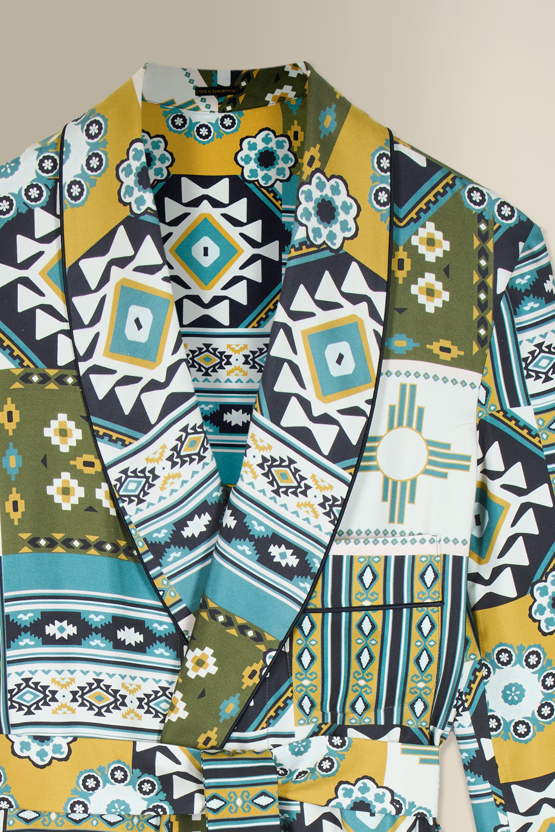 Olive & Teal Mosaic Unlined Silk Dressing Gown