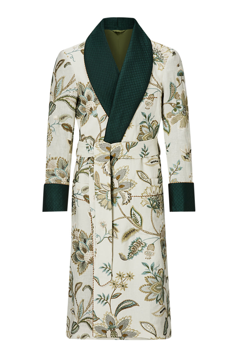 Cream Embroidered Floral Lined Dressing Gown