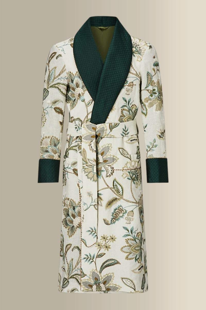Cream Embroidered Floral Lined Dressing Gown