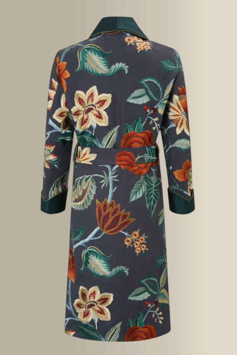 Anjolie Floral Embroidered Lined Linen Dressing Gown