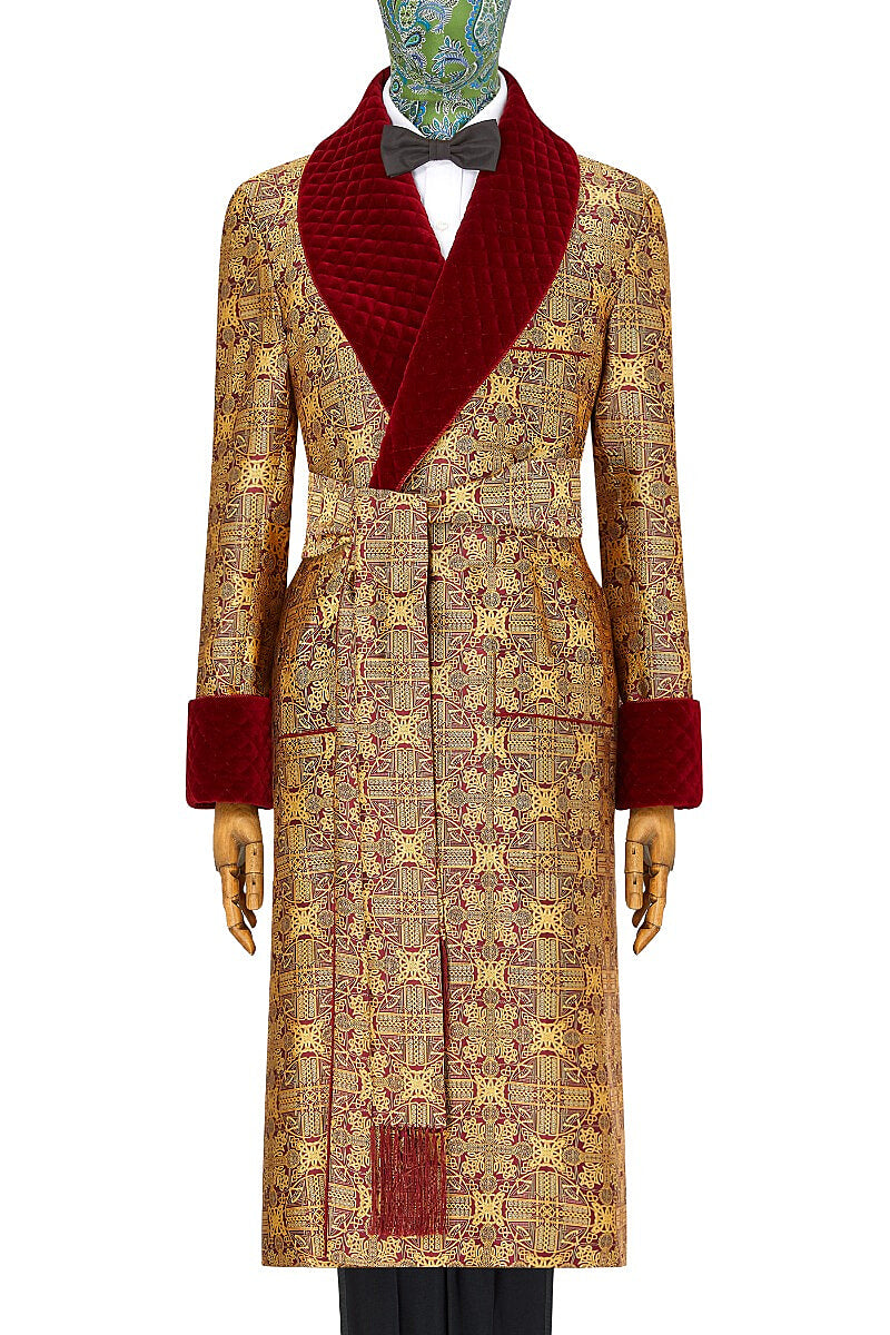 Burgundy Rococo Lined Silk Dressing Gown