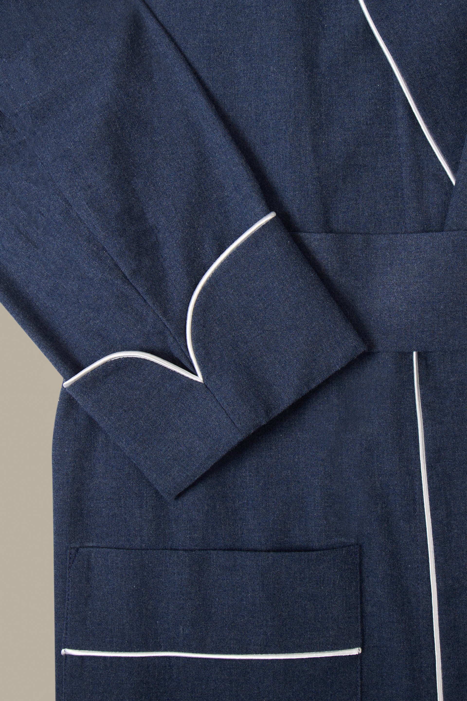 Navy Unlined Brushed Cotton Dressing Gown