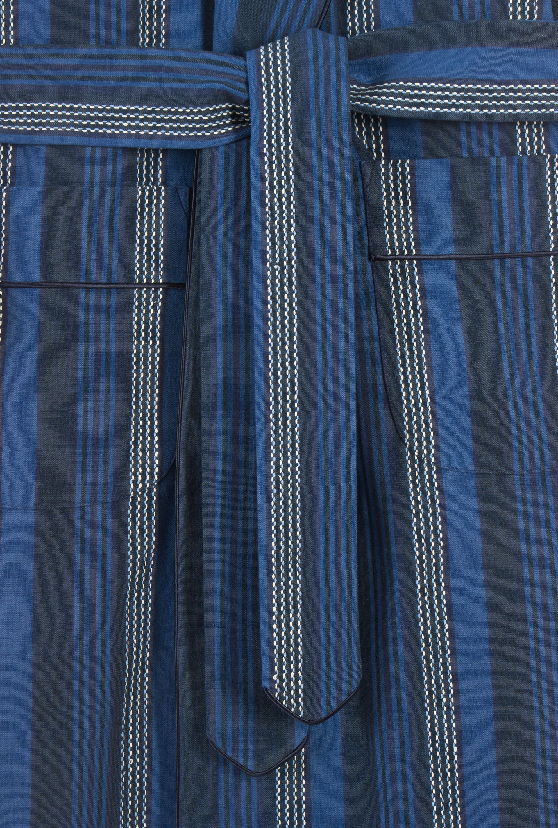 Navy Stripe Unlined Madras Dressing Gown