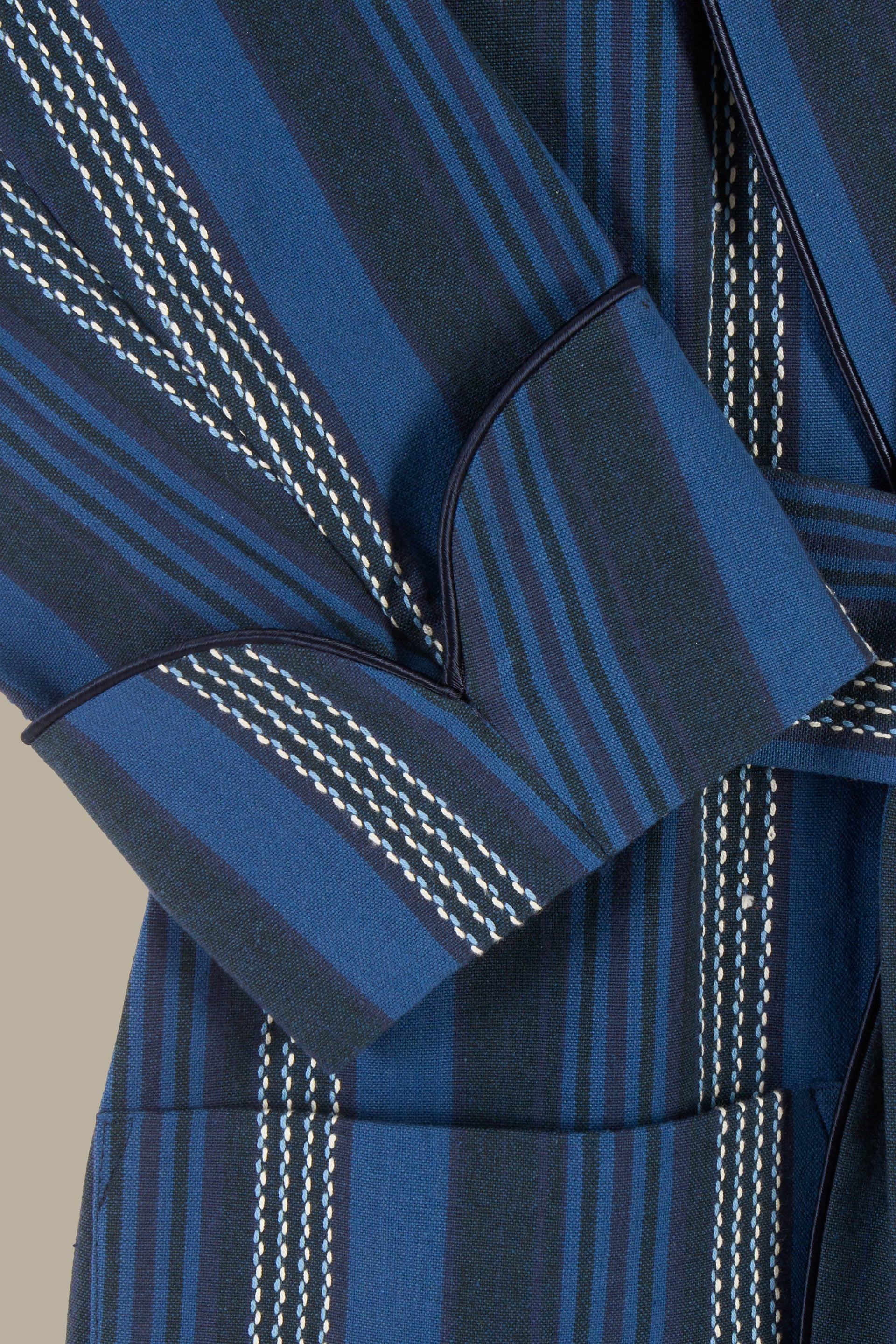 Navy Stripe Unlined Madras Dressing Gown