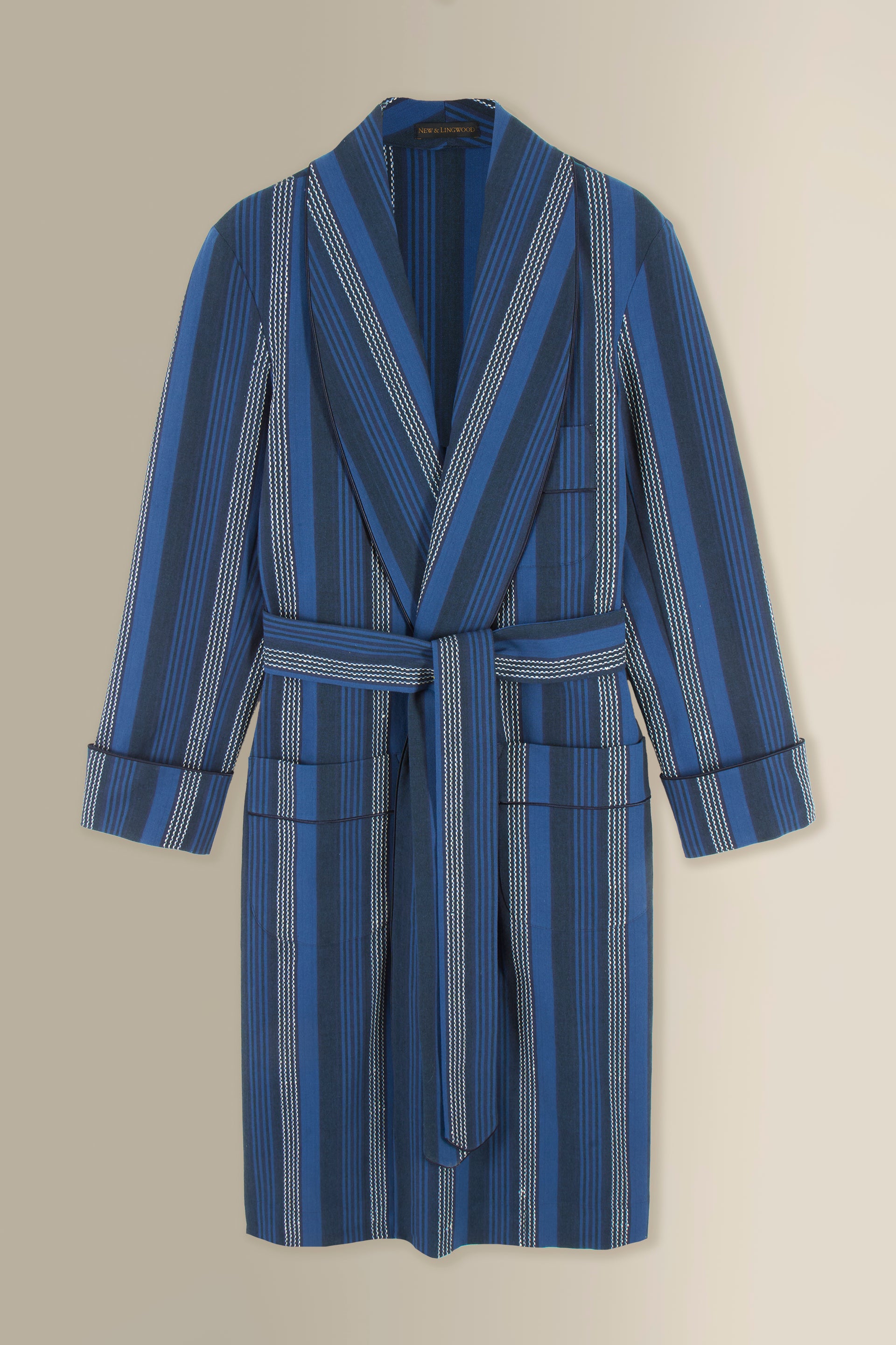 Navy Stripe Unlined Madras Dressing Gown
