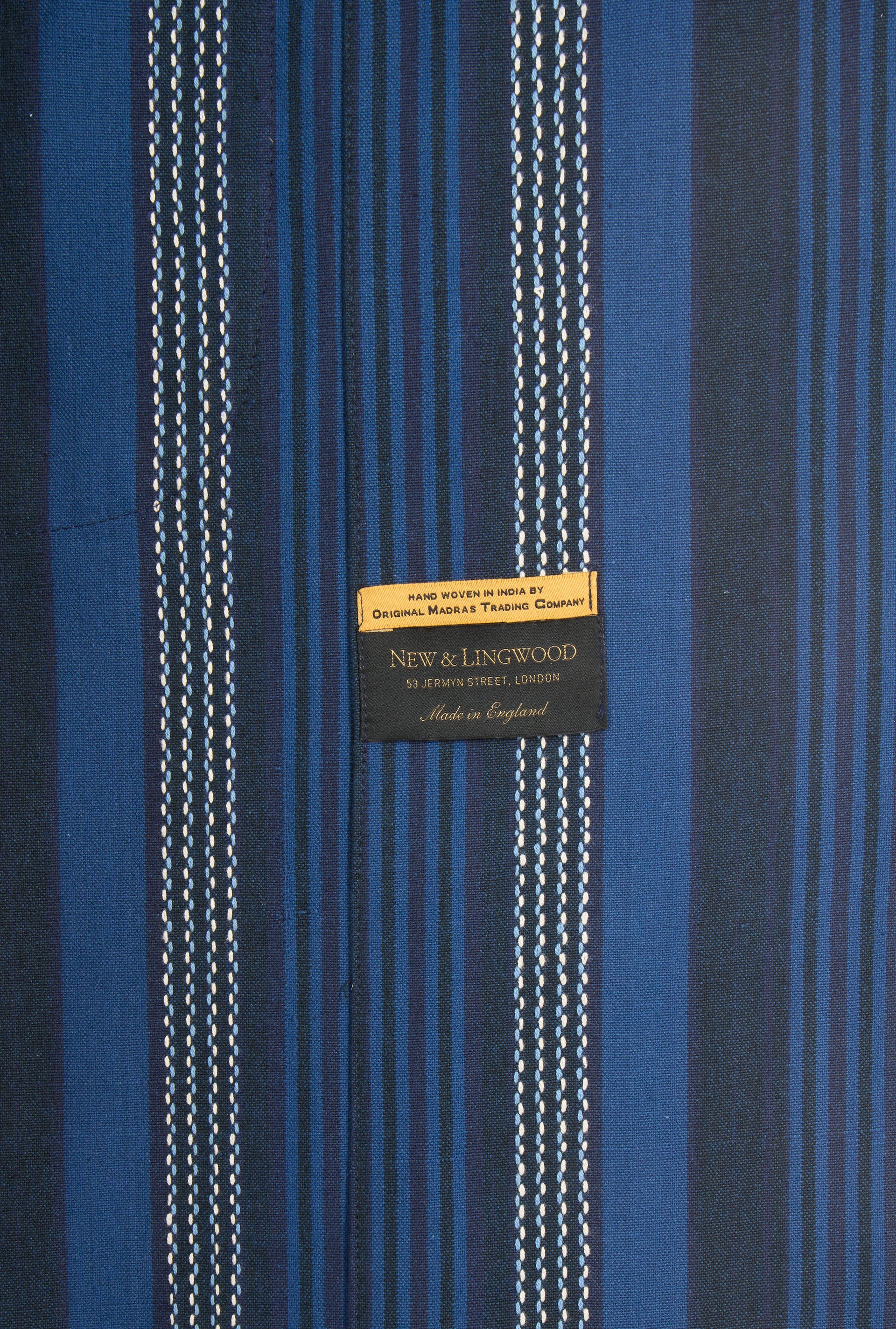 Navy Stripe Unlined Madras Dressing Gown