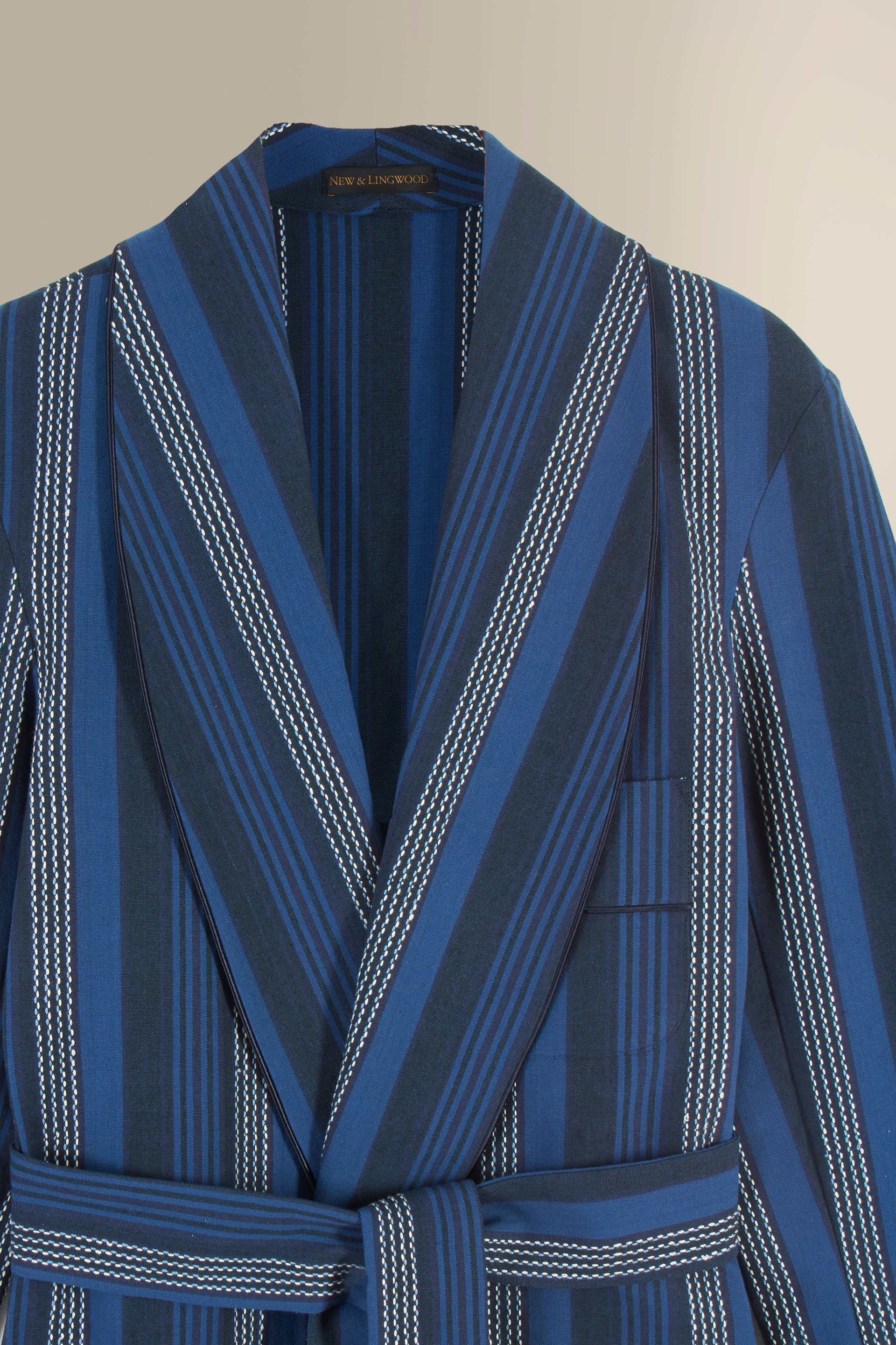 Navy Stripe Unlined Madras Dressing Gown