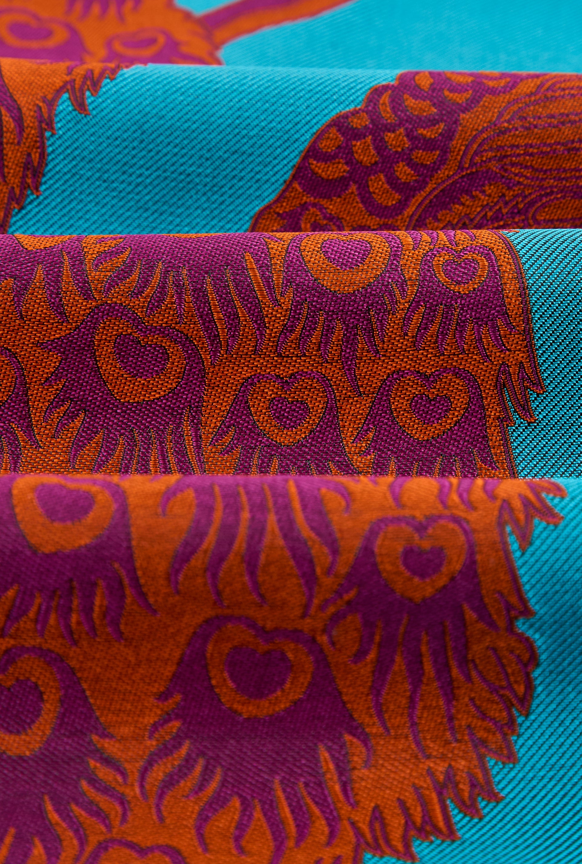 Turquoise & Orange Peacock Unlined Silk Dressing Gown