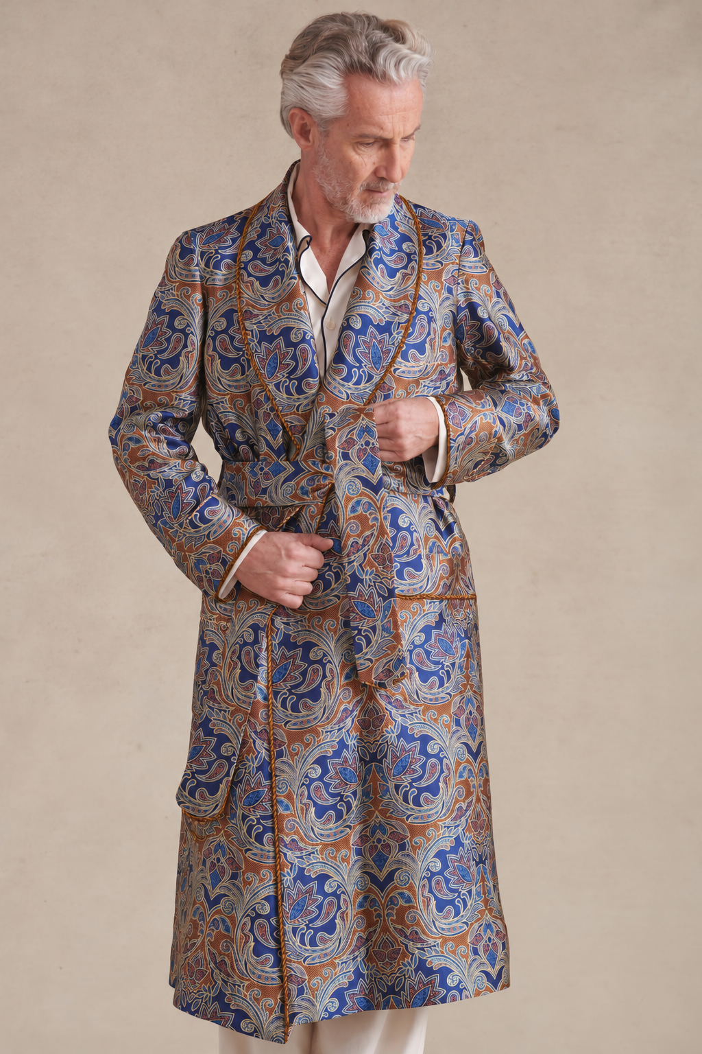 Blue & Orange Sohal Paisley Unlined Silk Dressing Gown