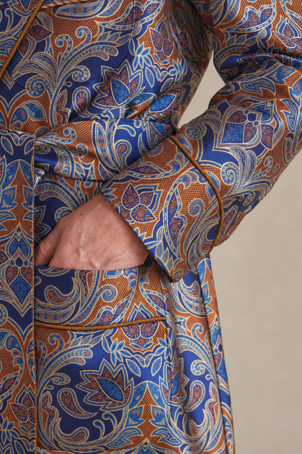 Blue & Orange Sohal Paisley Unlined Silk Dressing Gown