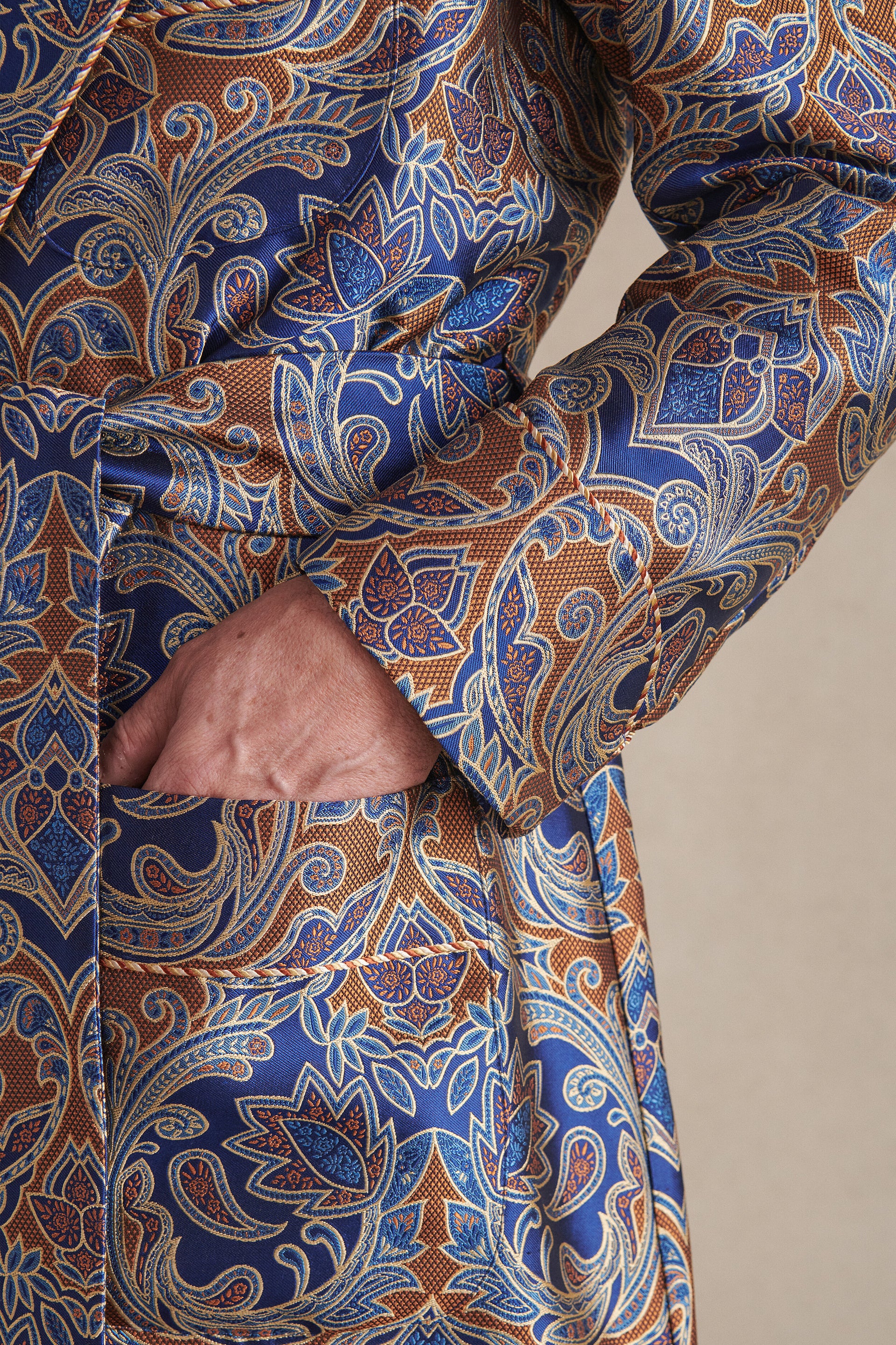 Blue & Orange Sohal Paisley Unlined Silk Dressing Gown