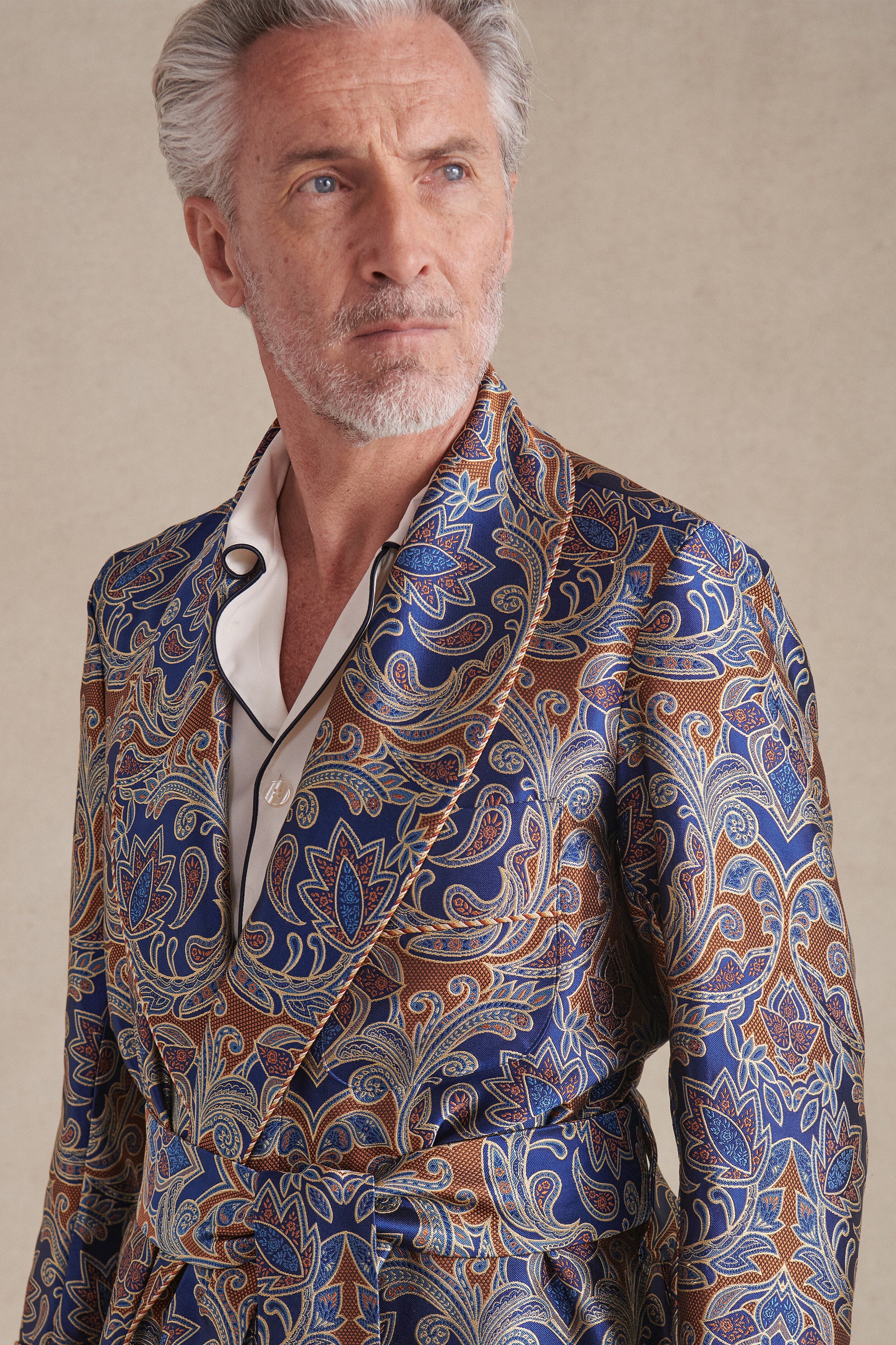 Blue & Orange Sohal Paisley Unlined Silk Dressing Gown