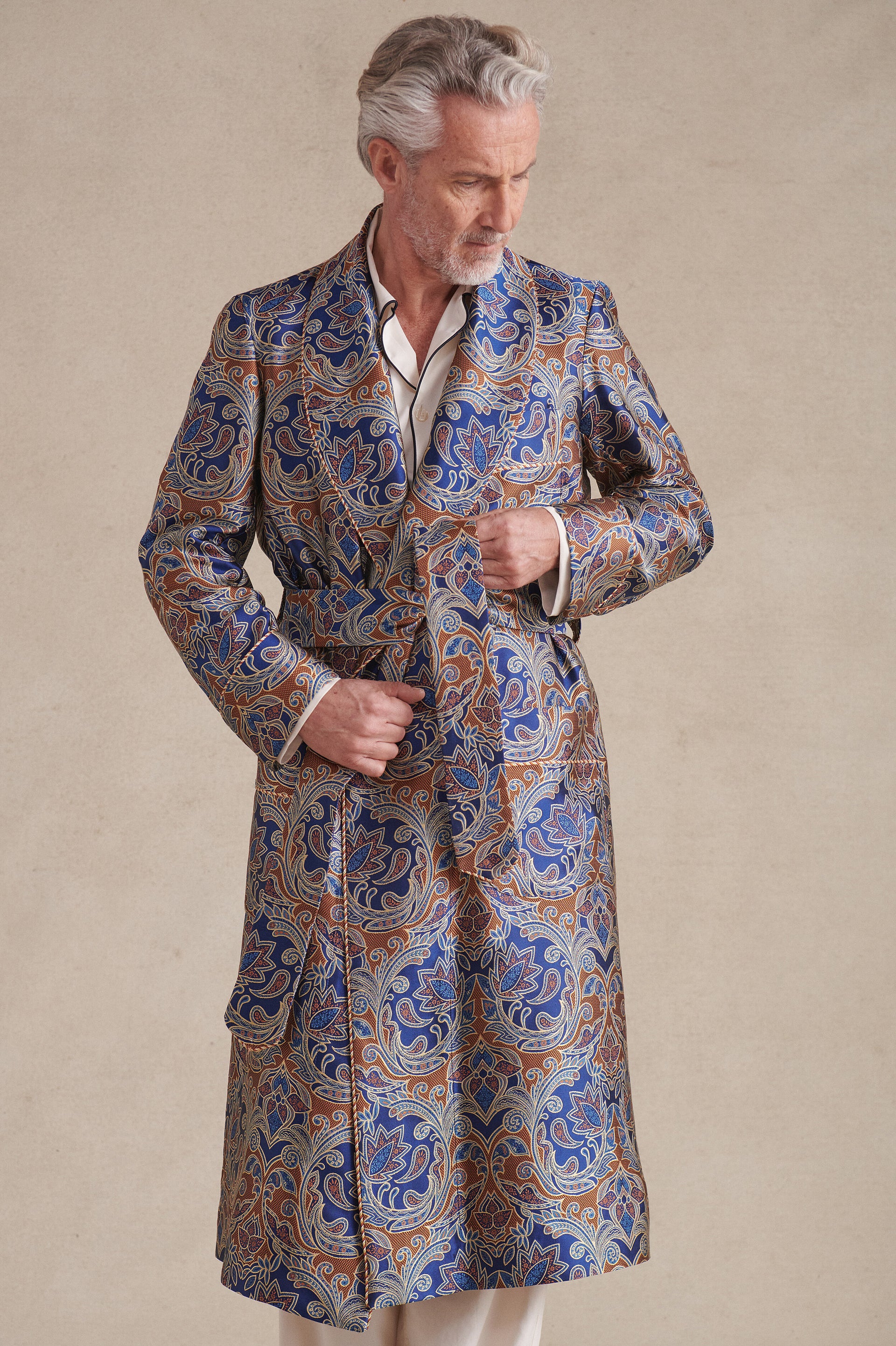 Blue & Orange Sohal Paisley Unlined Silk Dressing Gown