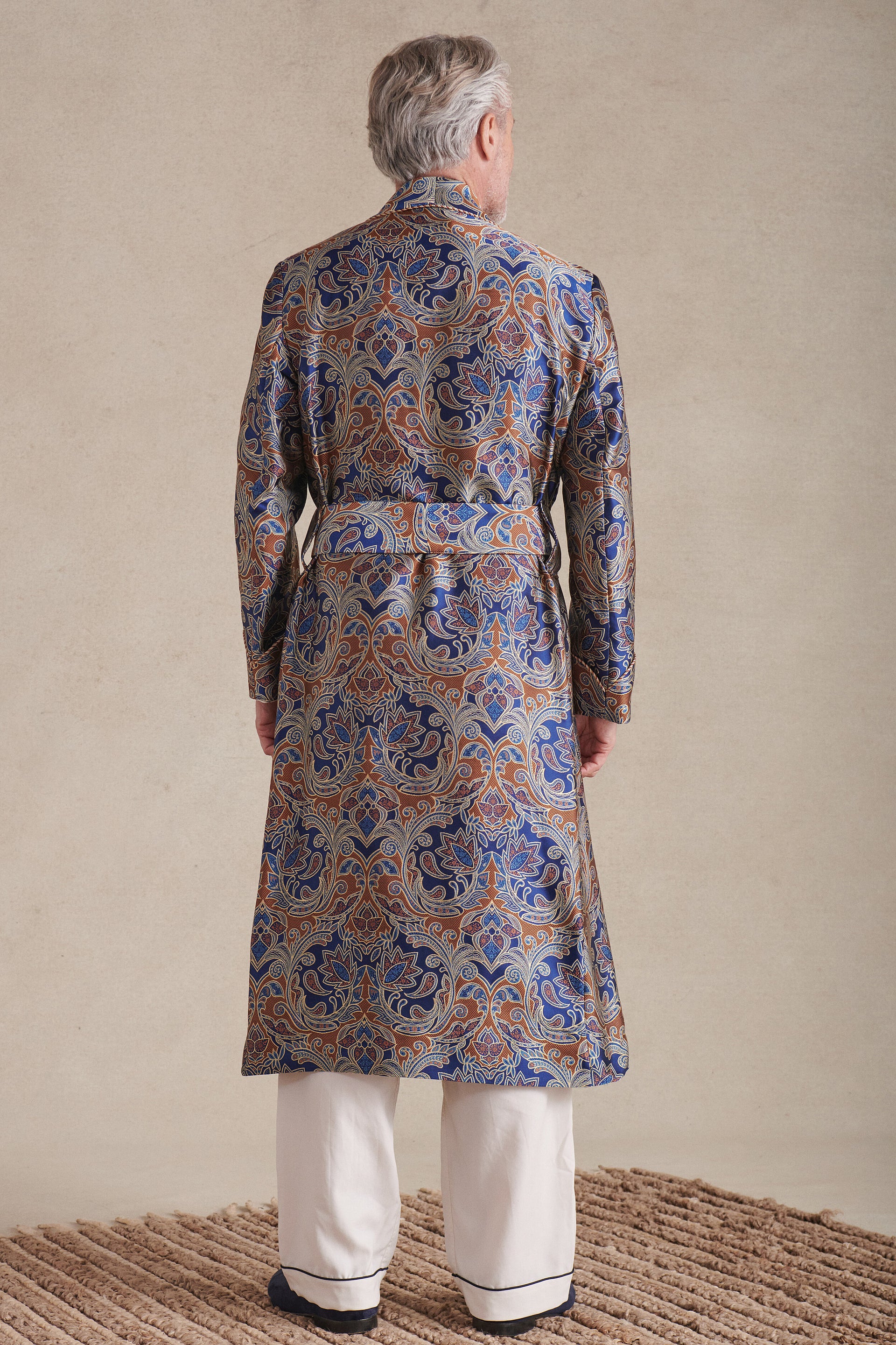 Blue & Orange Sohal Paisley Unlined Silk Dressing Gown