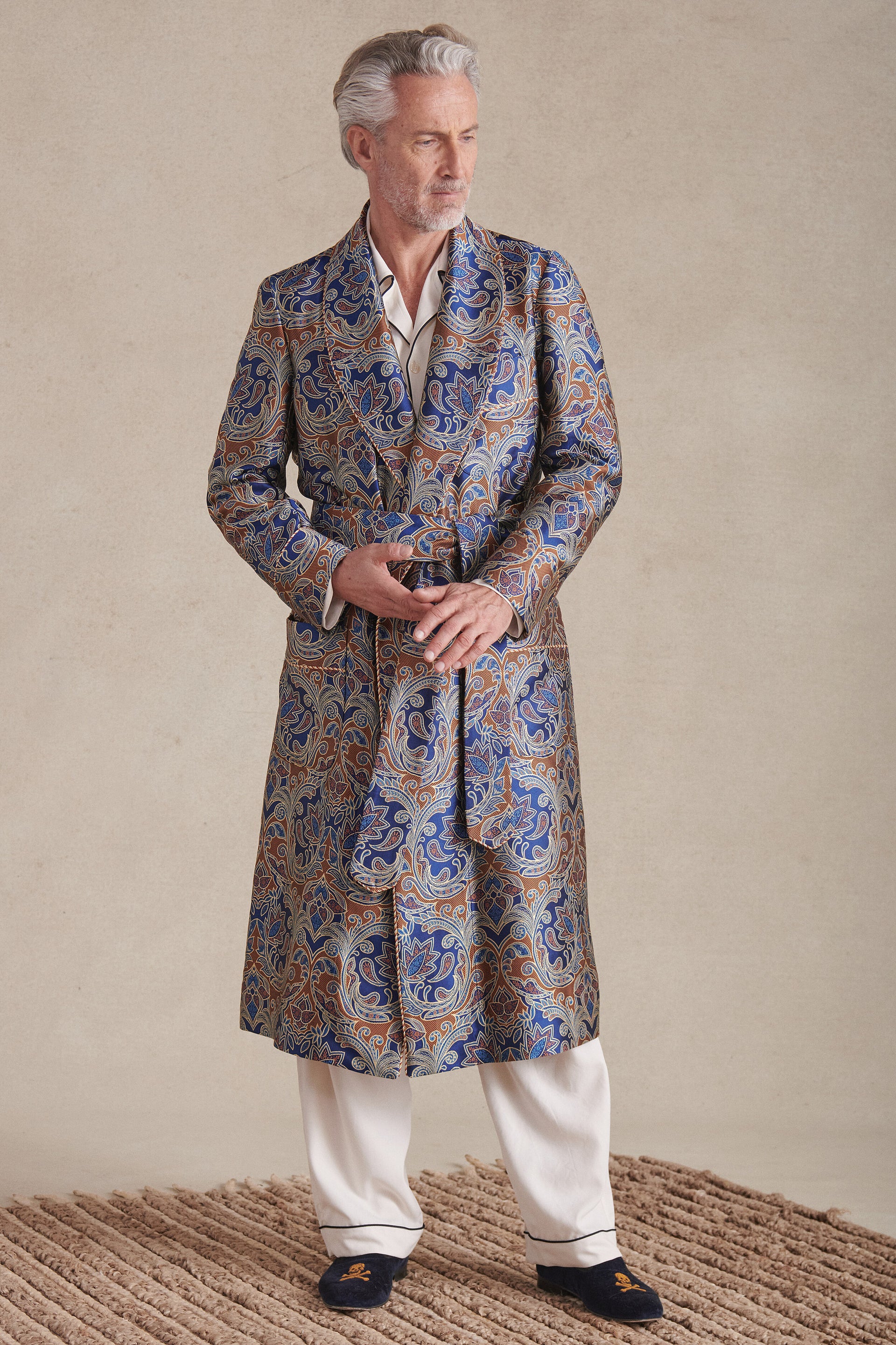 Blue & Orange Sohal Paisley Unlined Silk Dressing Gown