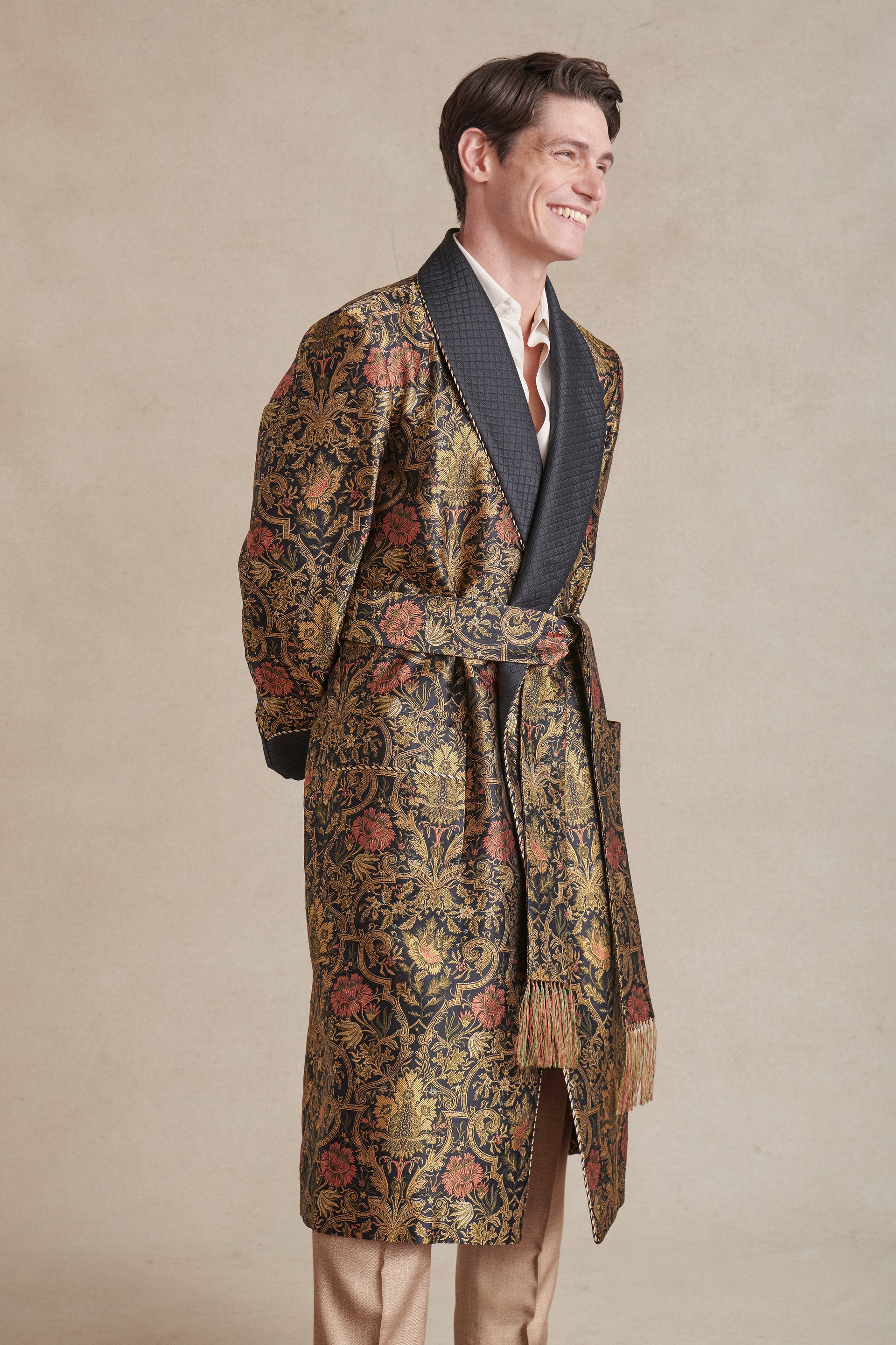 Floral Lined Silk Dressing Gown