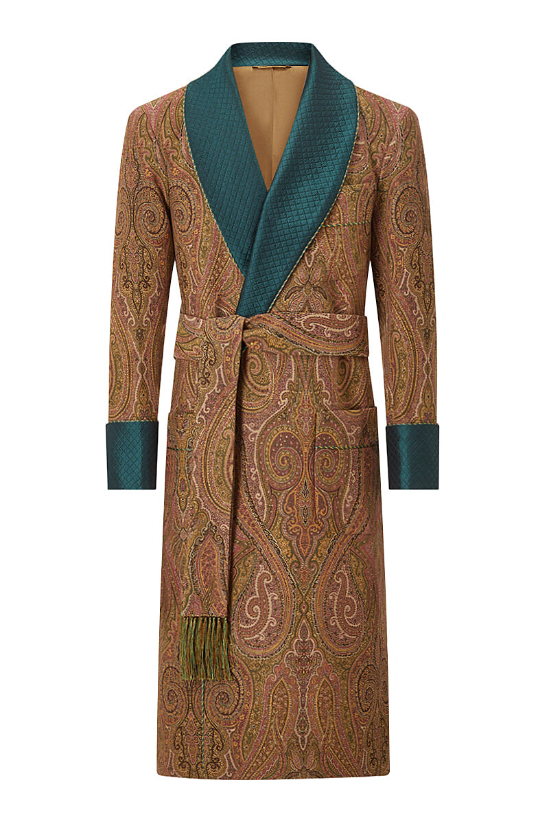 Green & Gold St James' Paisley Lined Cotton Dressing Gown – New and Lingwood