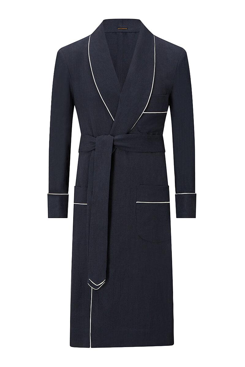 Navy Unlined Linen Dressing Gown