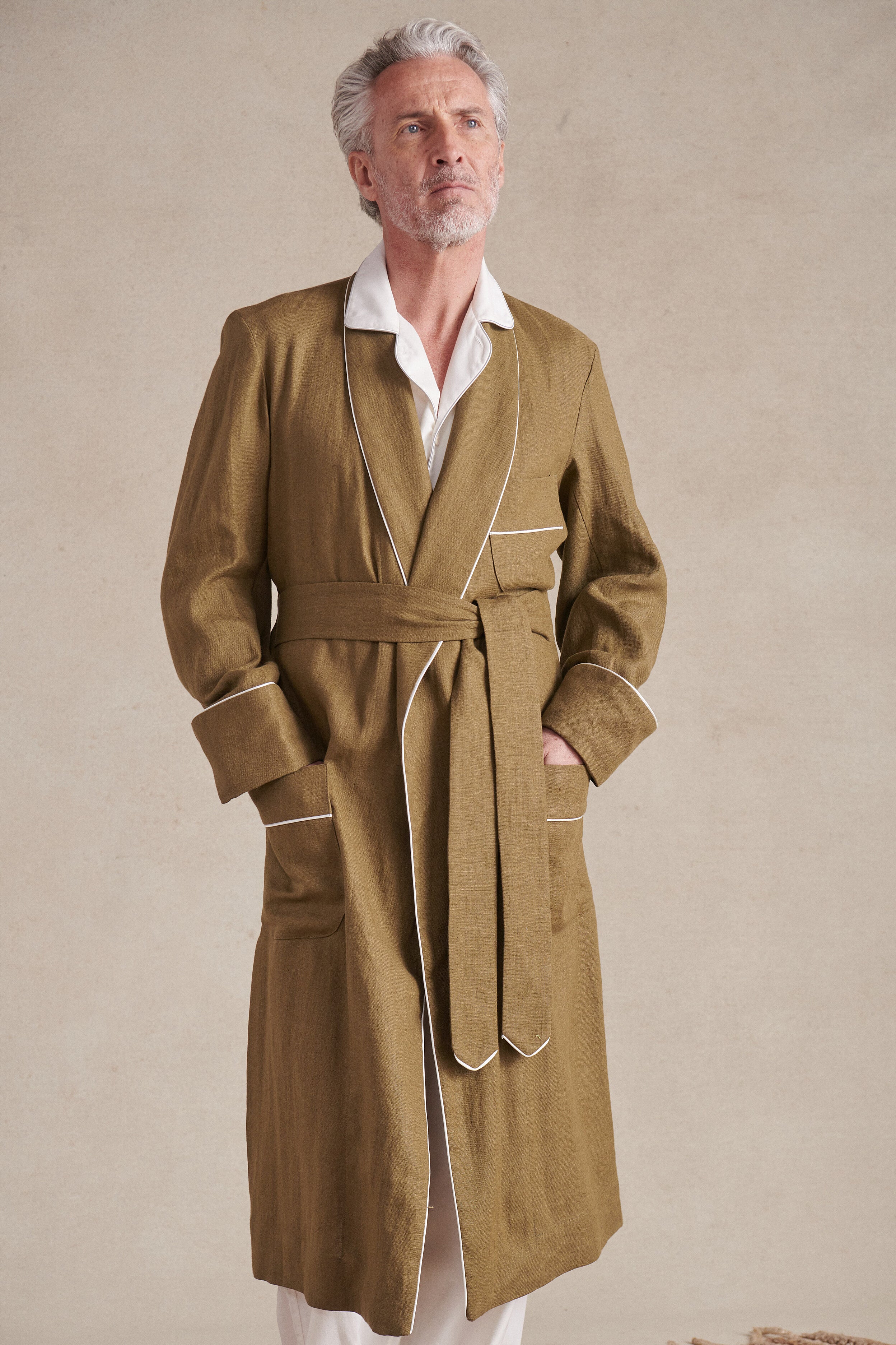 Green Unlined Linen Dressing Gown