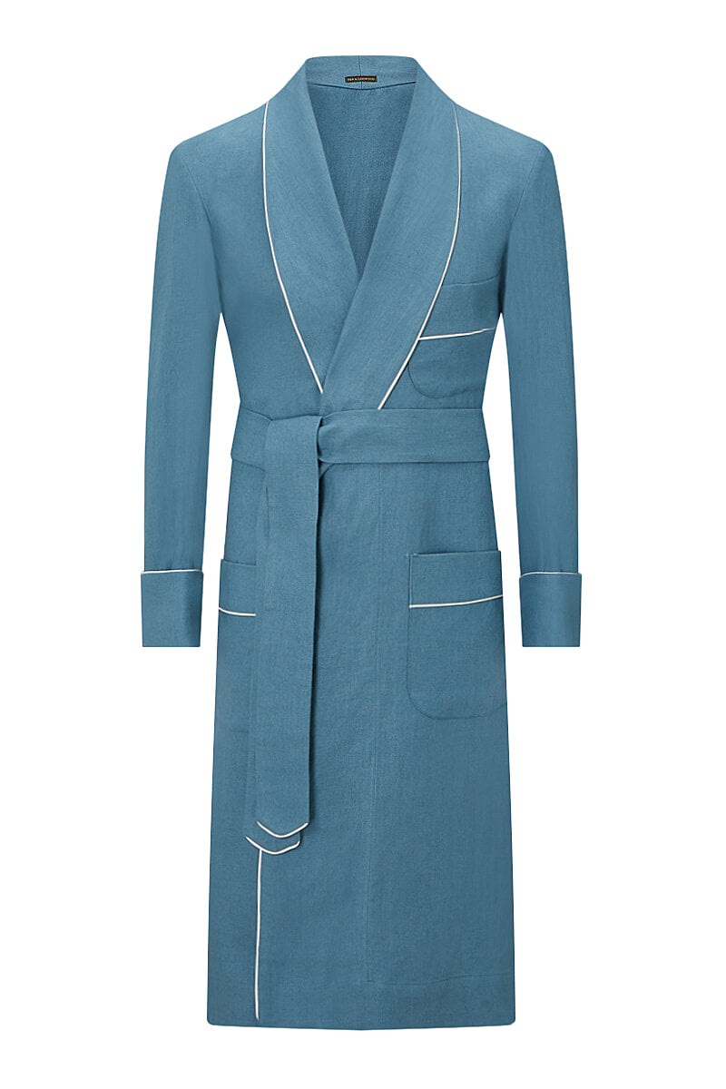 Blue Unlined Linen Dressing Gown