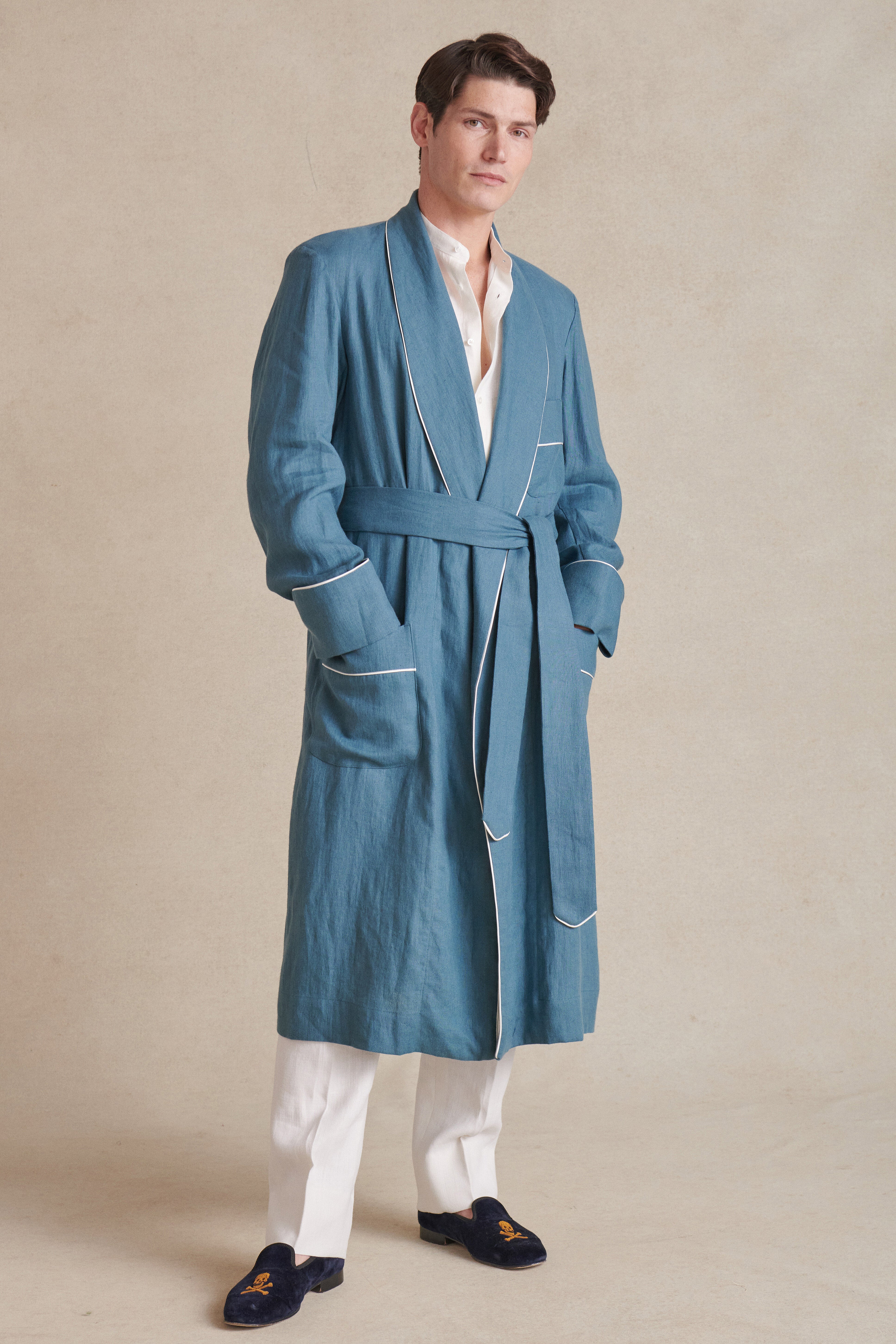 Blue Unlined Linen Dressing Gown