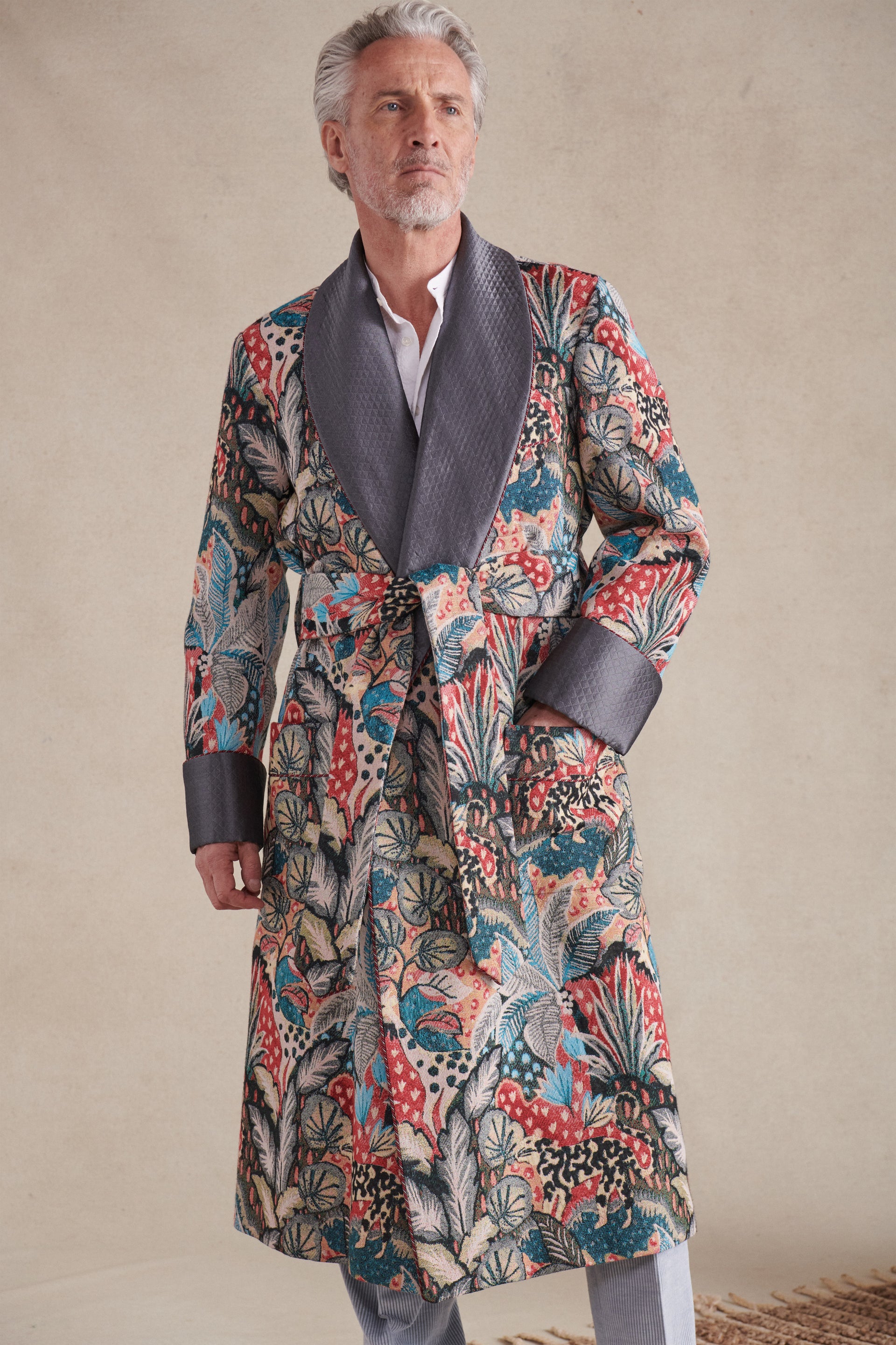 cotton lined dressing gown Men's Dressing Gown Smoking Jacket Robe Black Navy Paisley Quilted