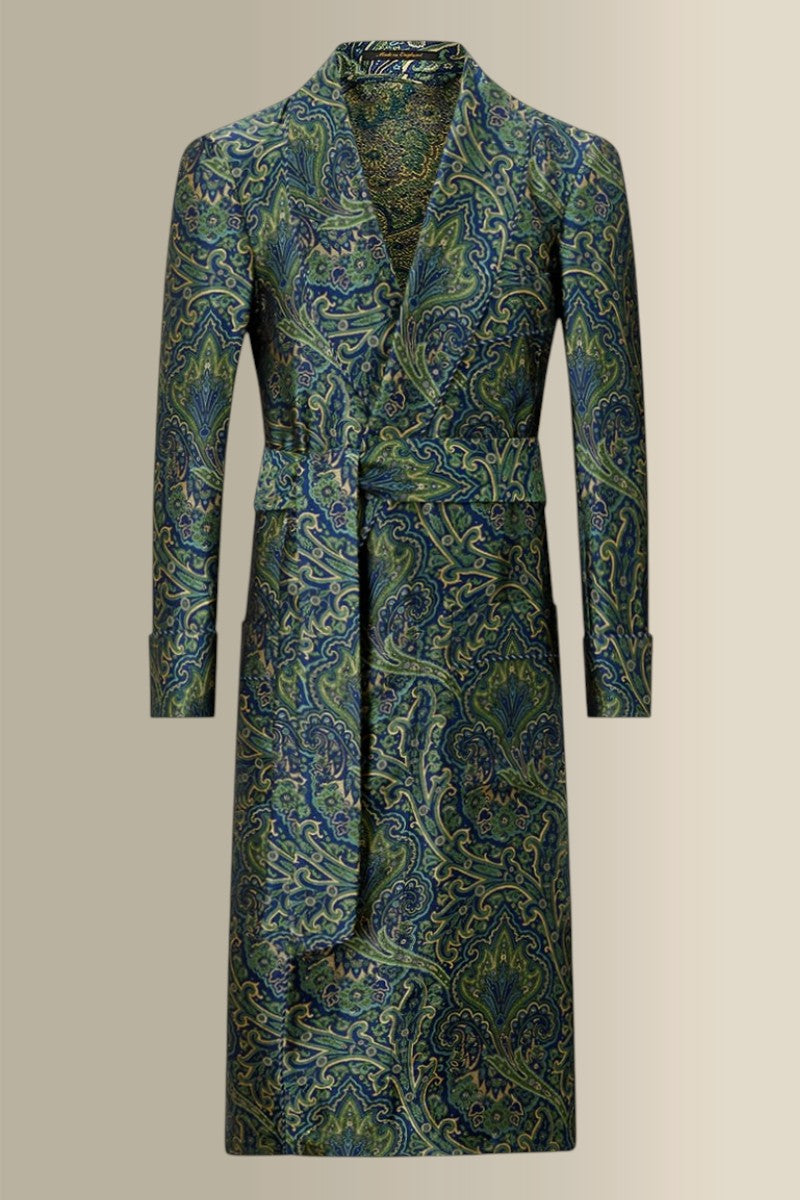 Green & Blue Crystal Paisley Unlined Silk Dressing Gown