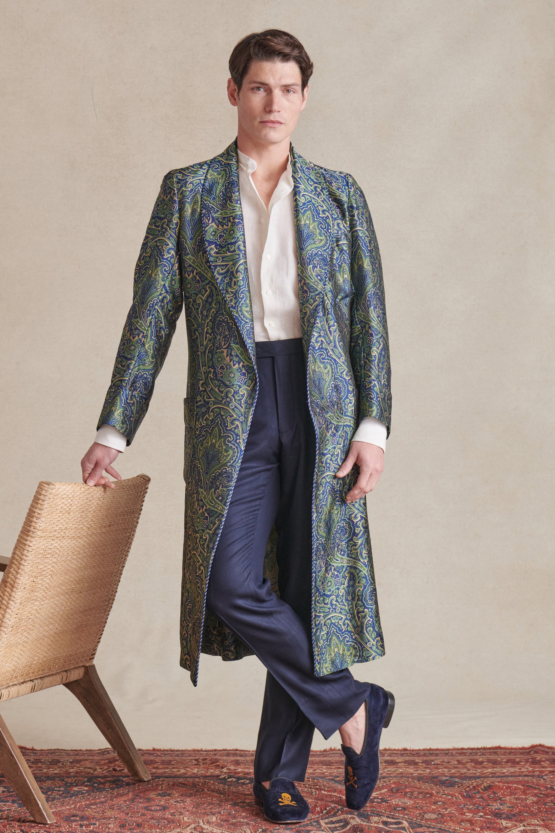 Green & Blue Crystal Paisley Unlined Silk Dressing Gown