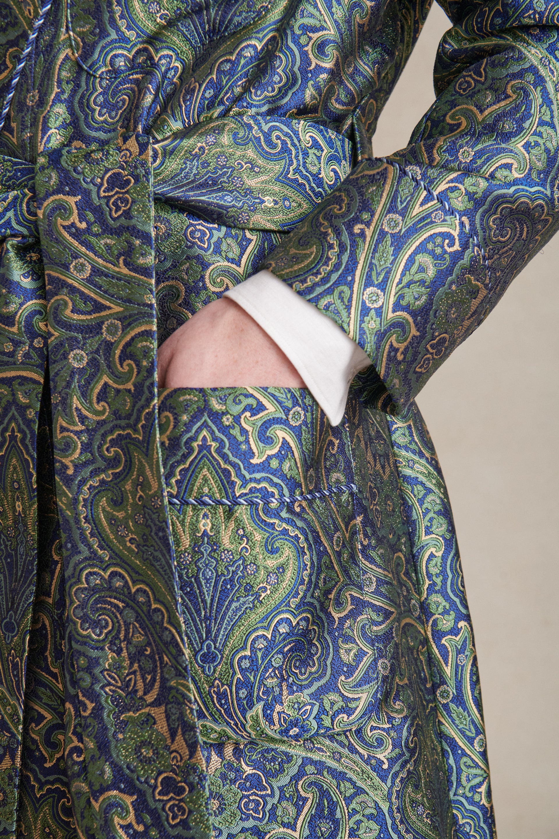 Green & Blue Crystal Paisley Unlined Silk Dressing Gown