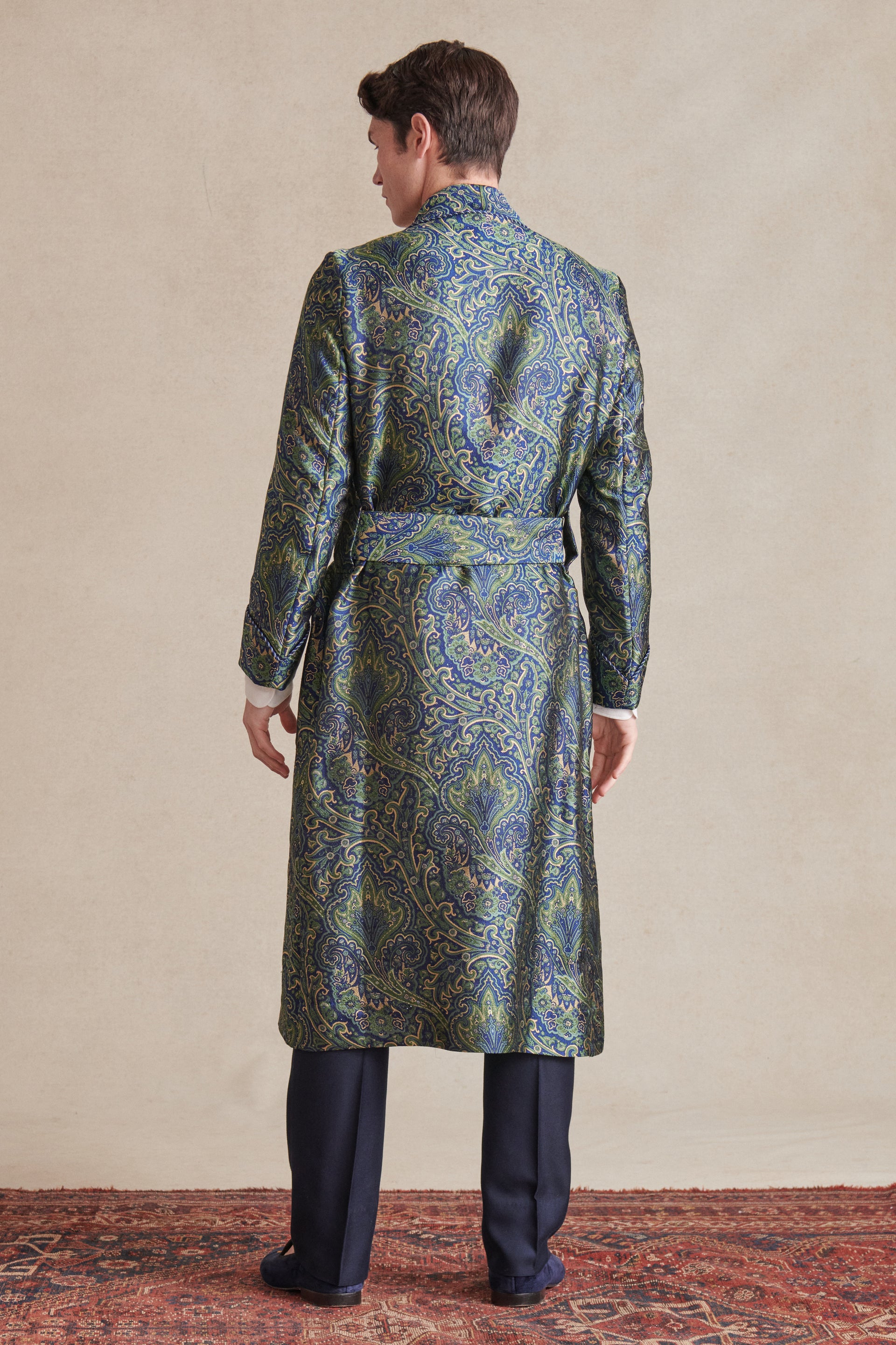Green & Blue Crystal Paisley Unlined Silk Dressing Gown