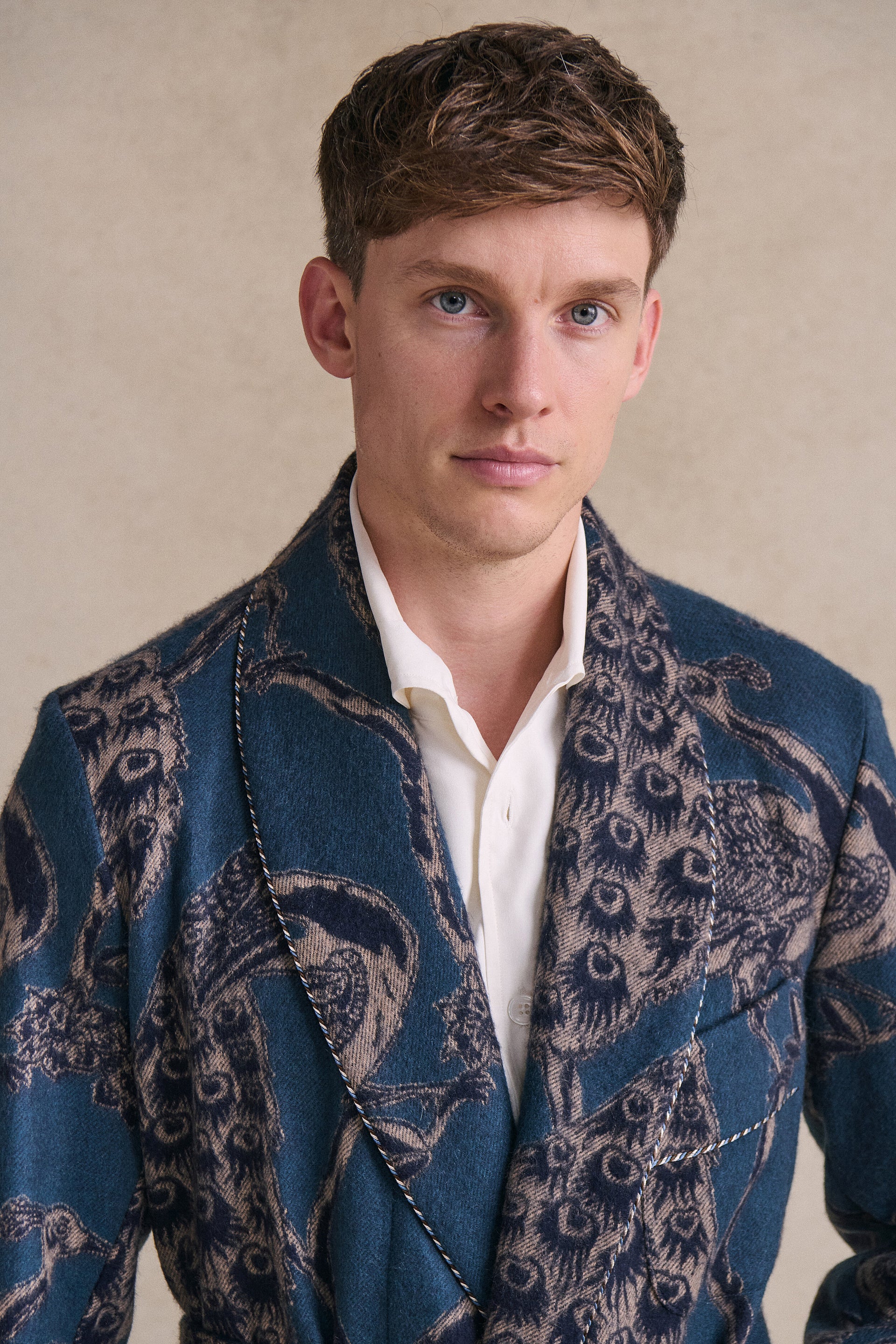 Teal & Navy Peacock Unlined Cashmere Dressing Gown