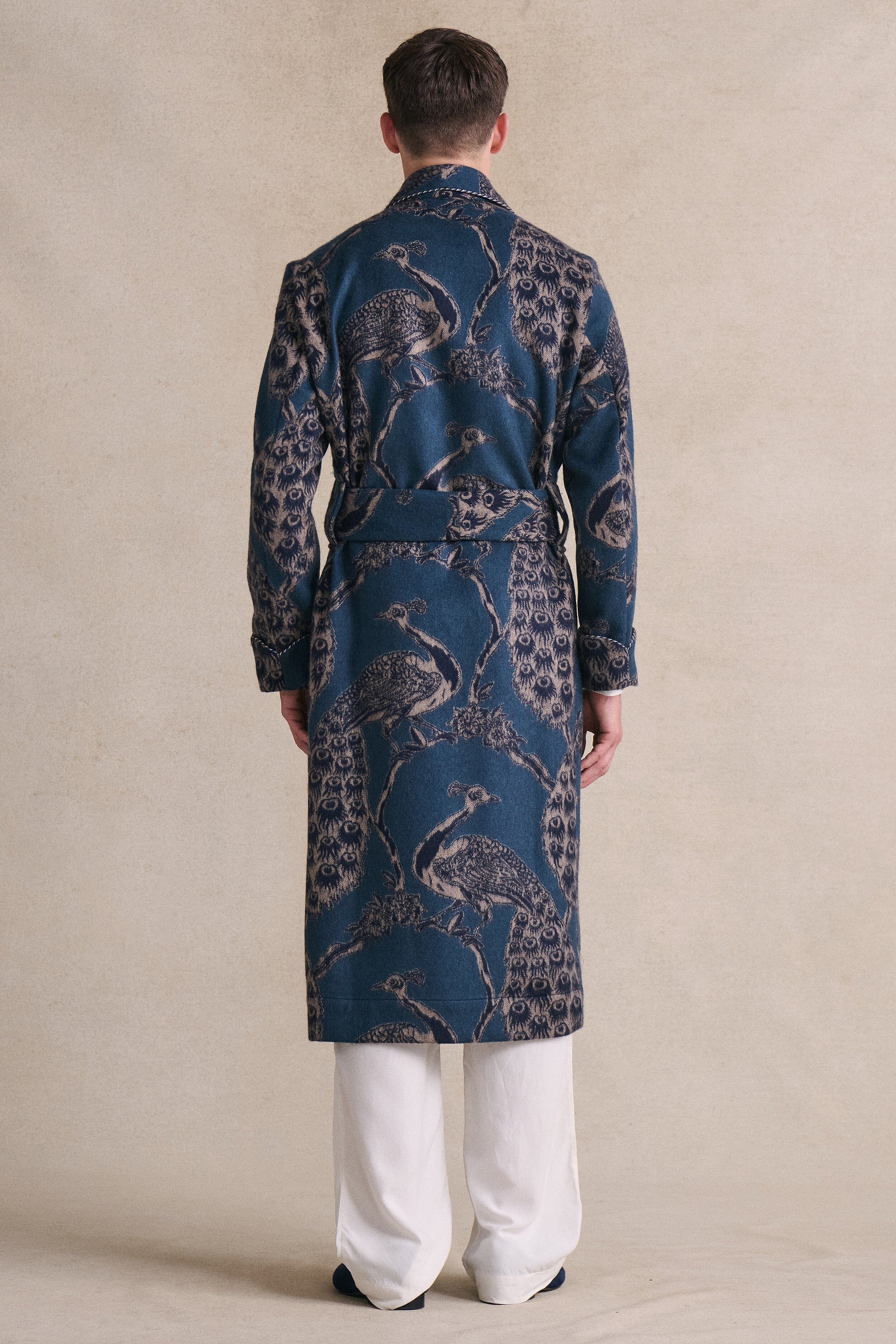 Teal & Navy Peacock Unlined Cashmere Dressing Gown