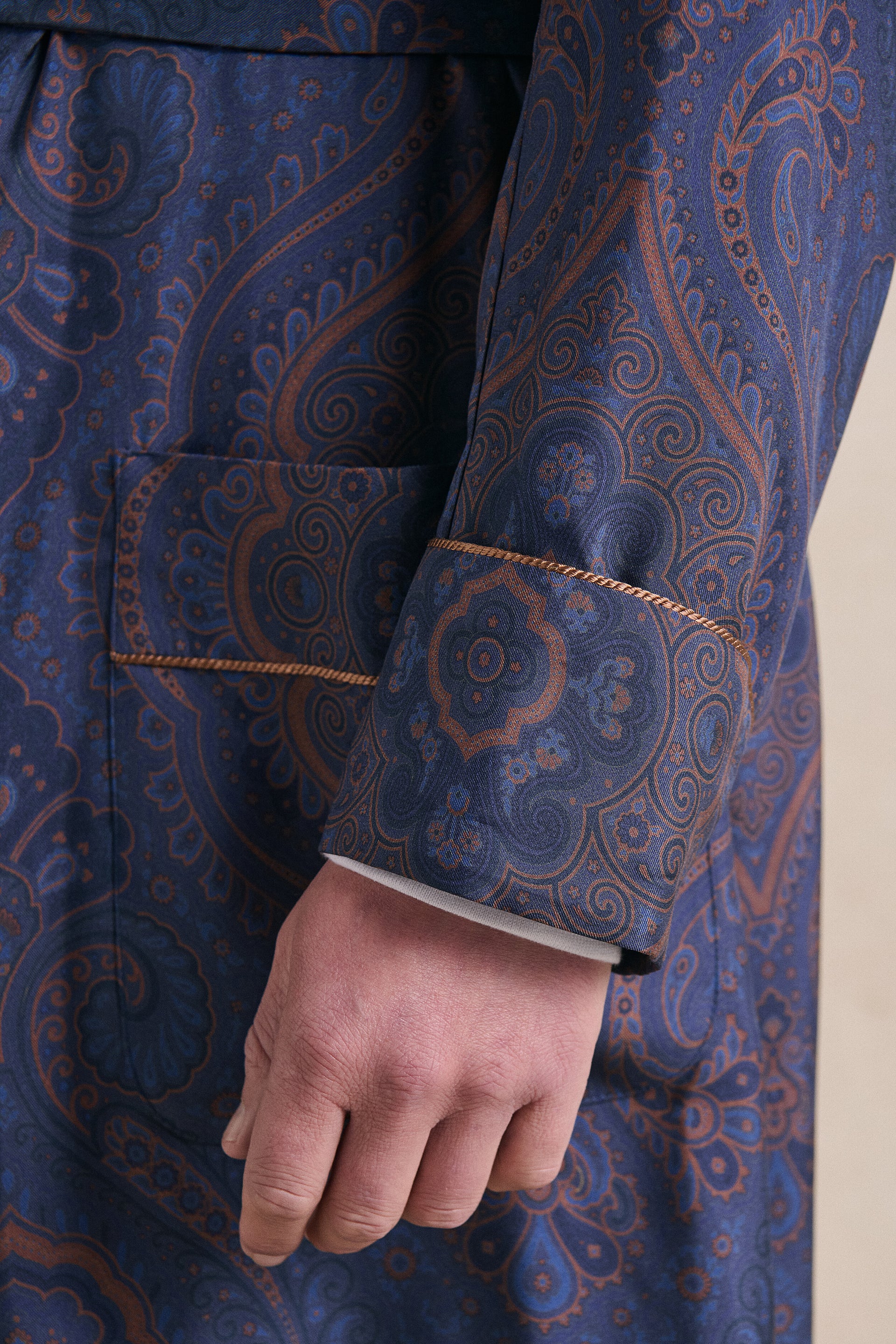 Navy Paisley Unlined Printed Silk Dressing Gown