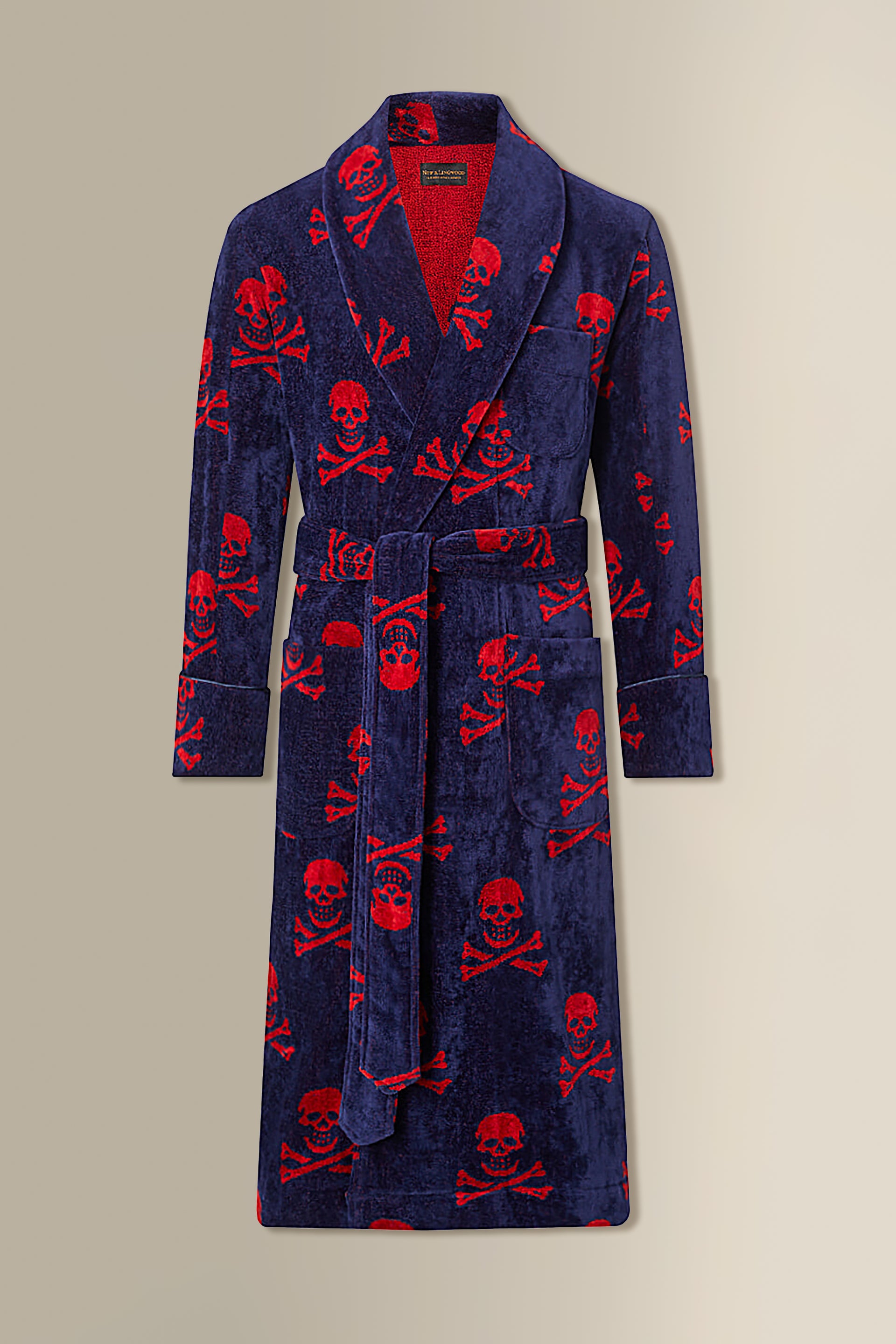 Navy & Red Skull & Crossbones Towelling Bathrobe