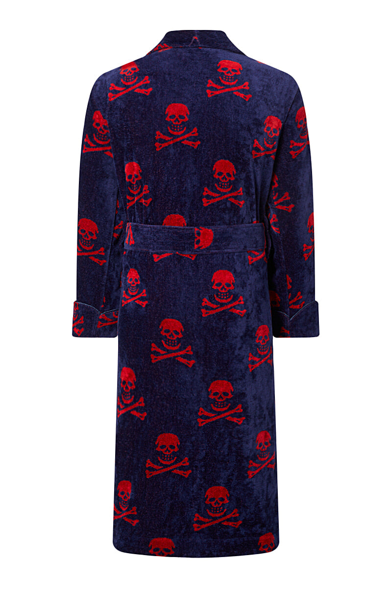 Navy & Red Skull & Crossbones Towelling Bathrobe