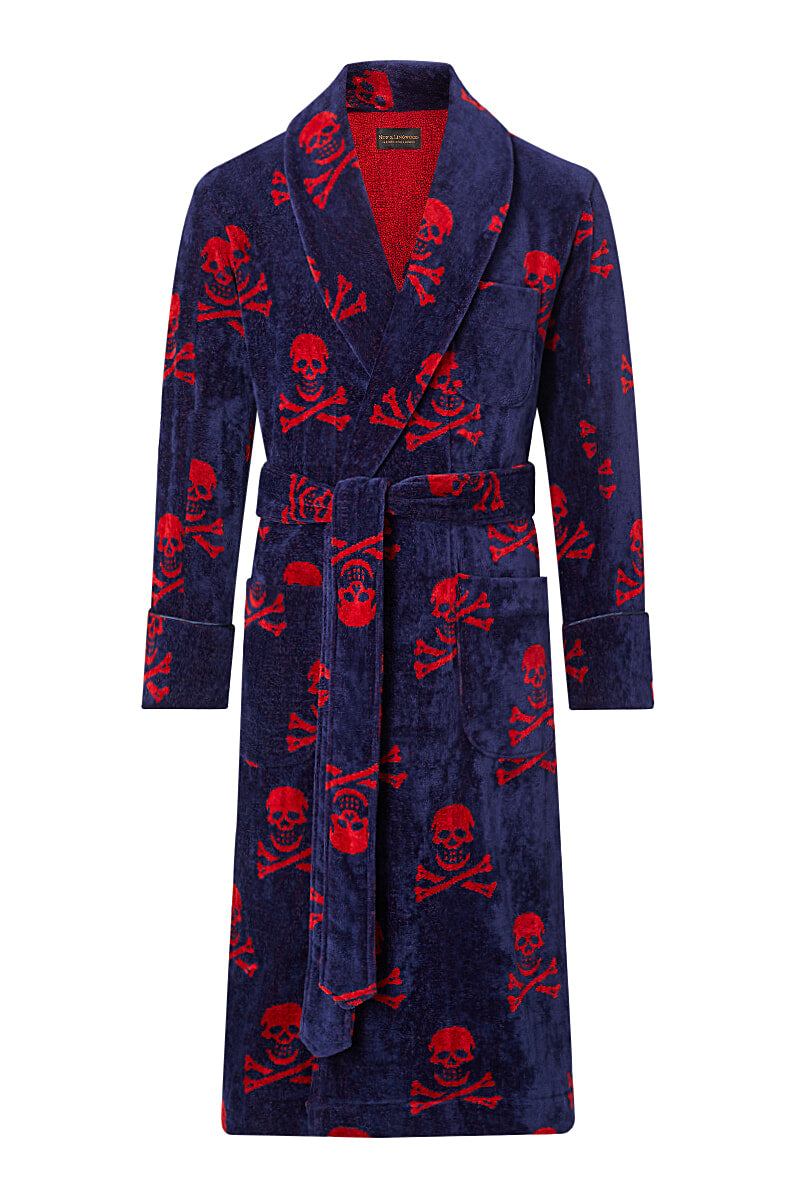 Navy & Red Skull & Crossbones Towelling Bathrobe