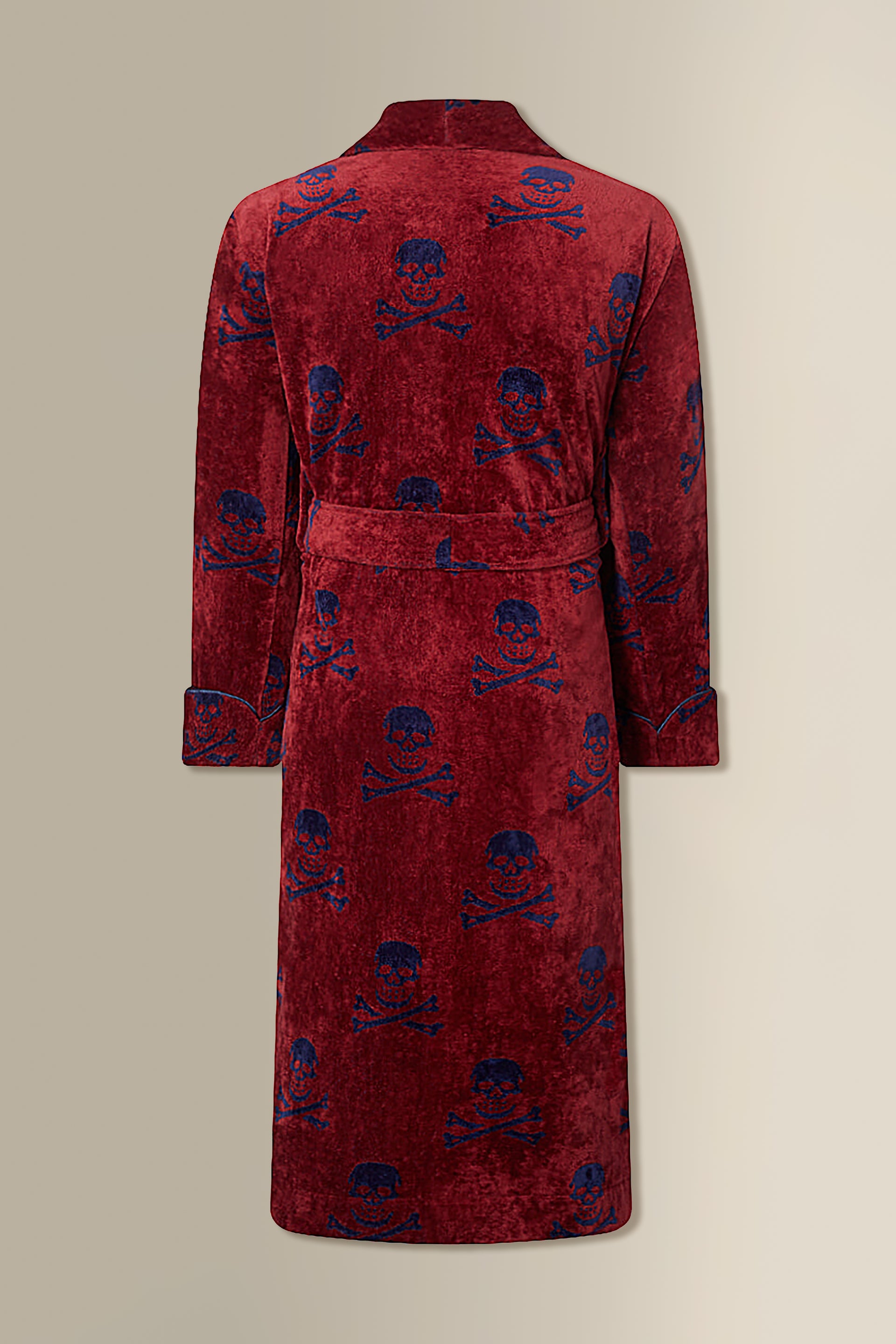 Burgundy & Navy Skull & Crossbones Towelling Bathrobe