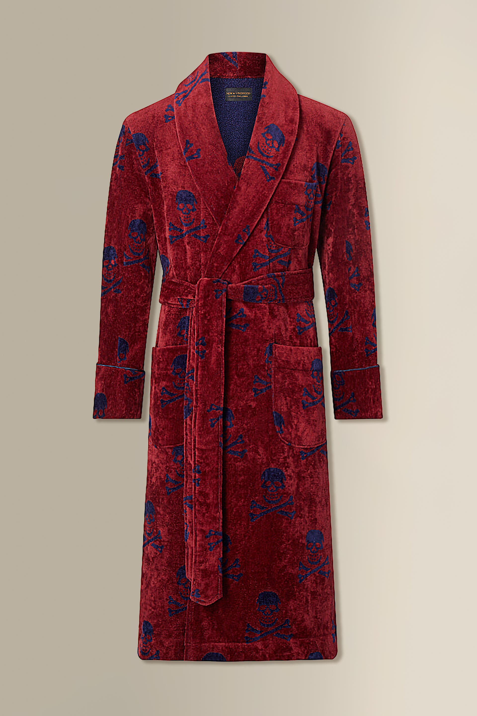 Burgundy & Navy Skull & Crossbones Towelling Bathrobe