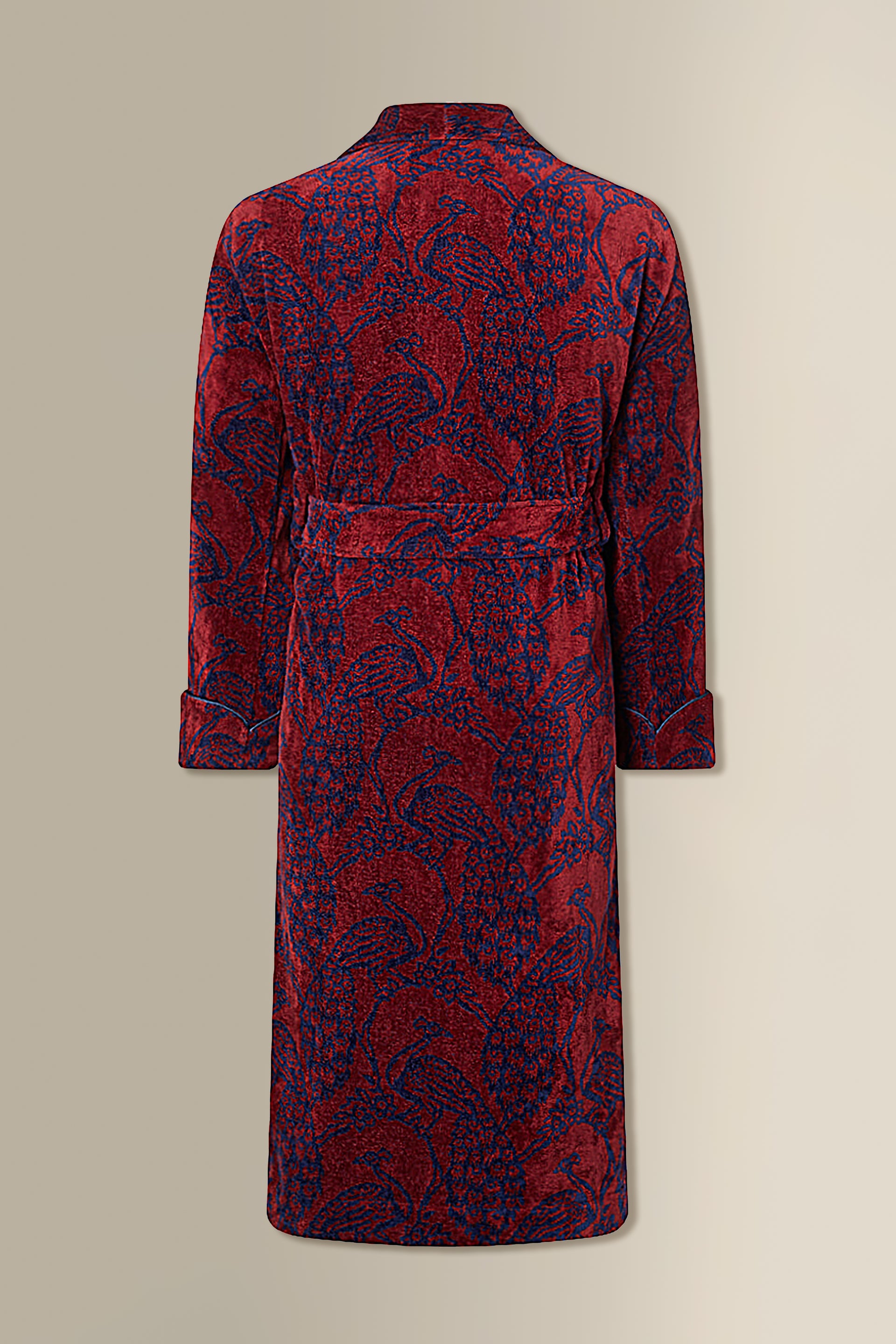 Burgundy & Navy Peacock Towelling Bathrobe