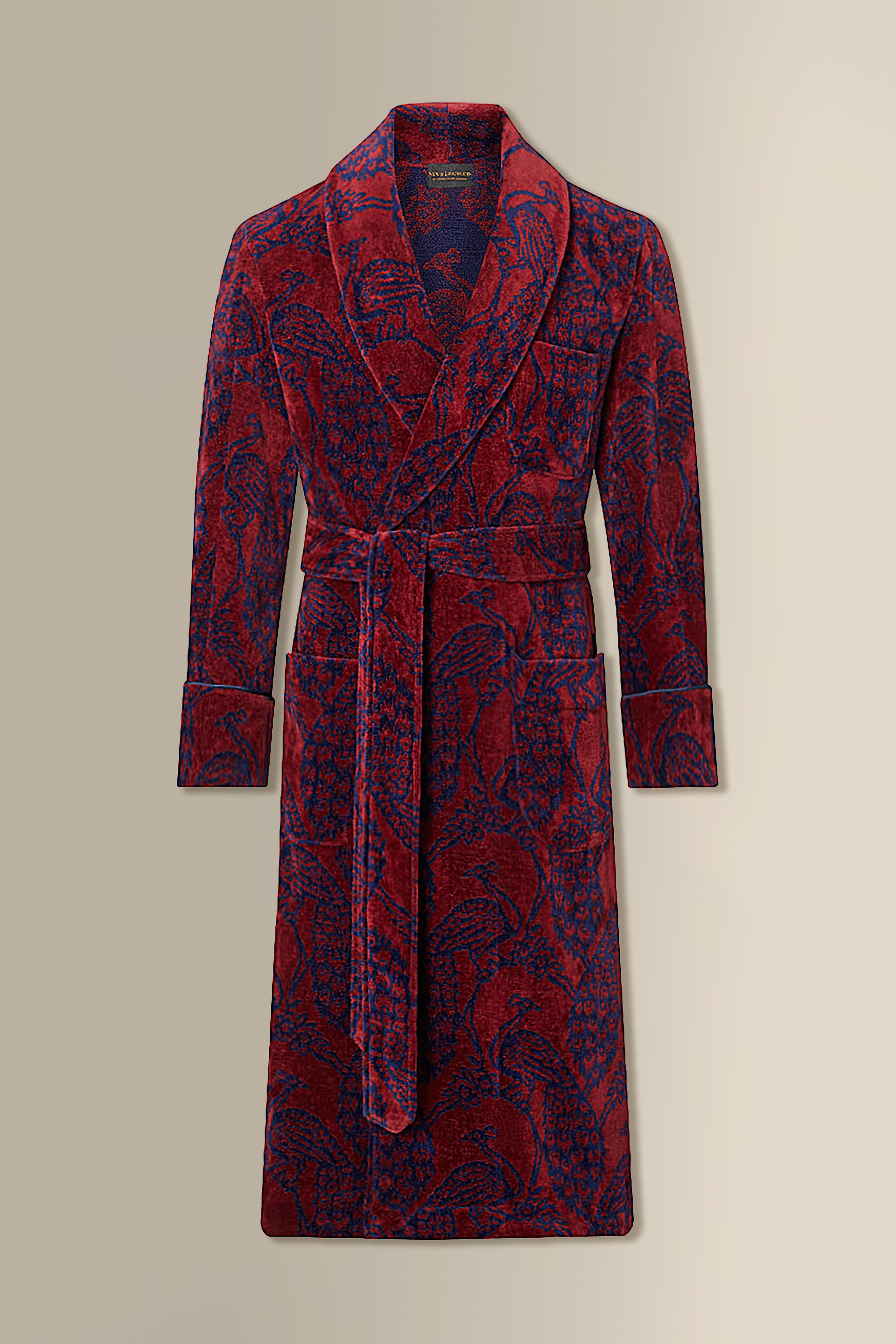 Burgundy & Navy Peacock Towelling Bathrobe