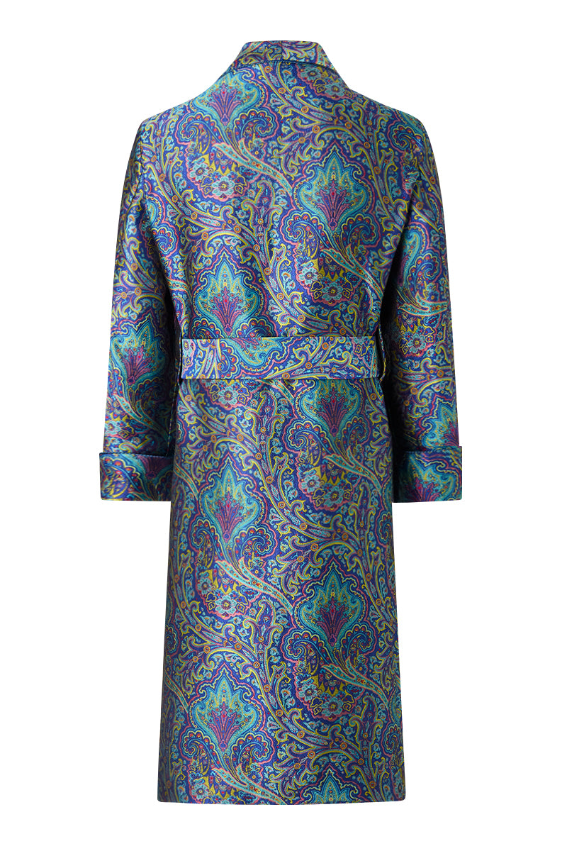 Turquoise & Blue Crystal Paisley Unlined Silk Dressing Gown