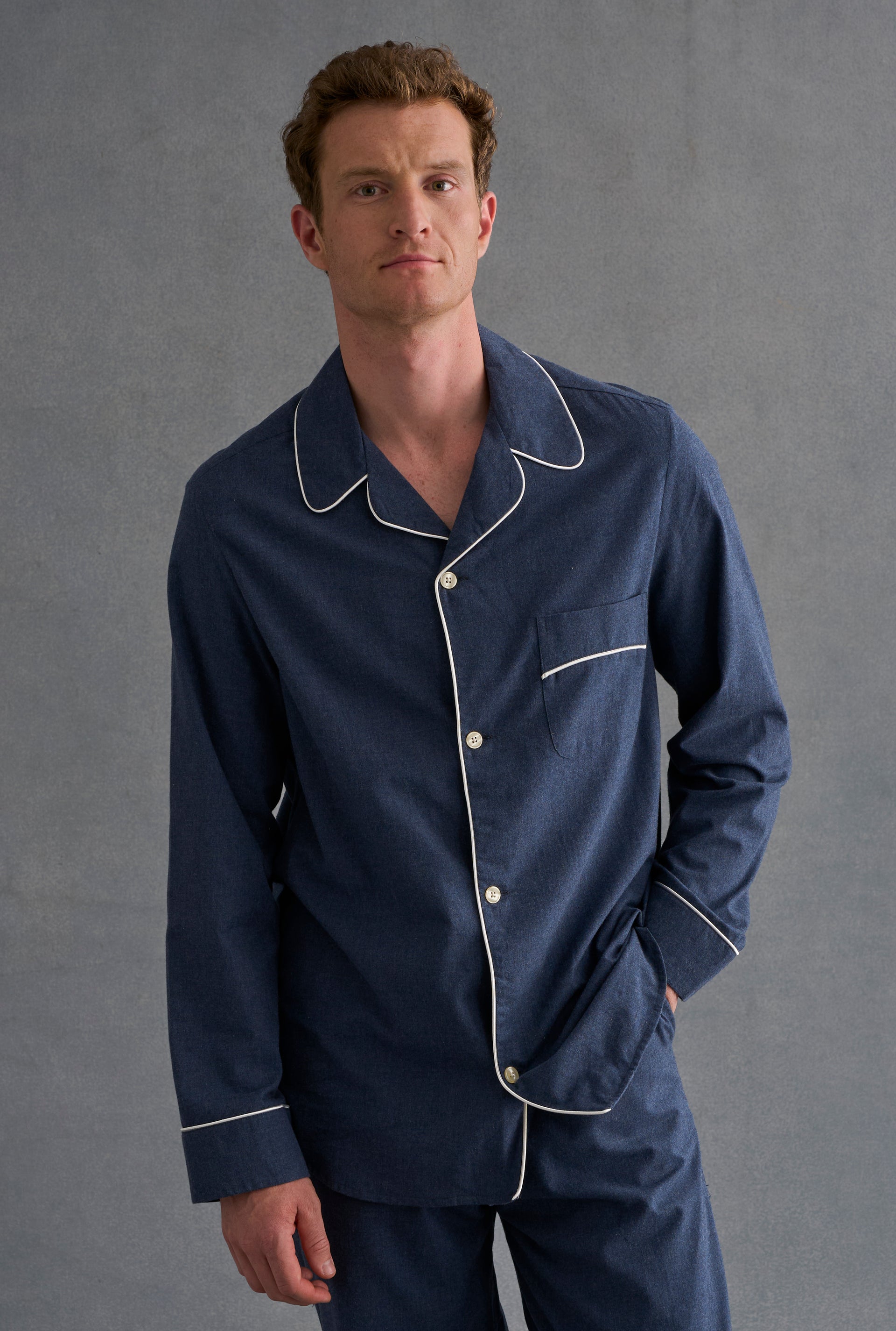 Blue Brushed Cotton Pyjama Set