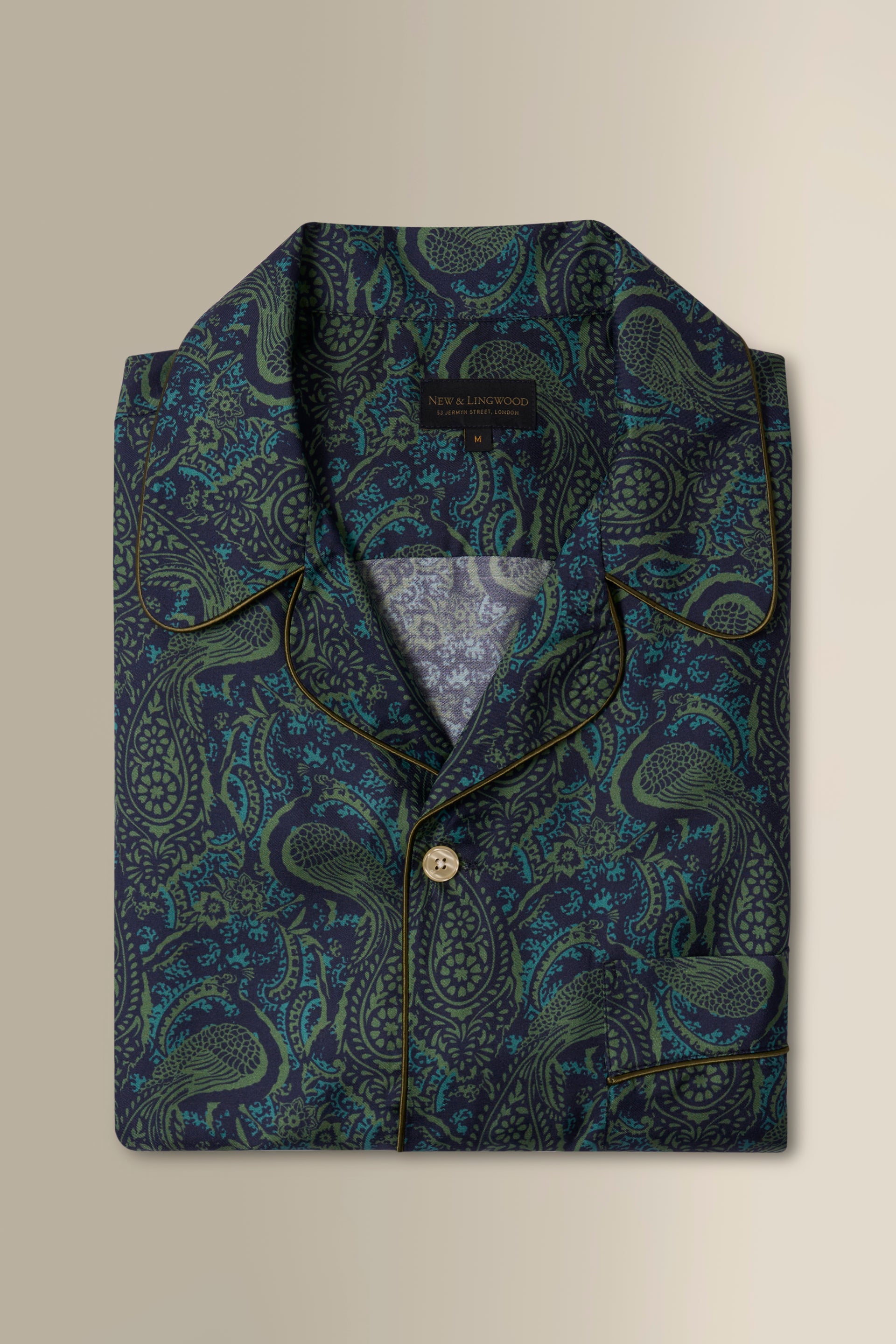 Navy & Green Paisley Peacock Silk Pyjama Set