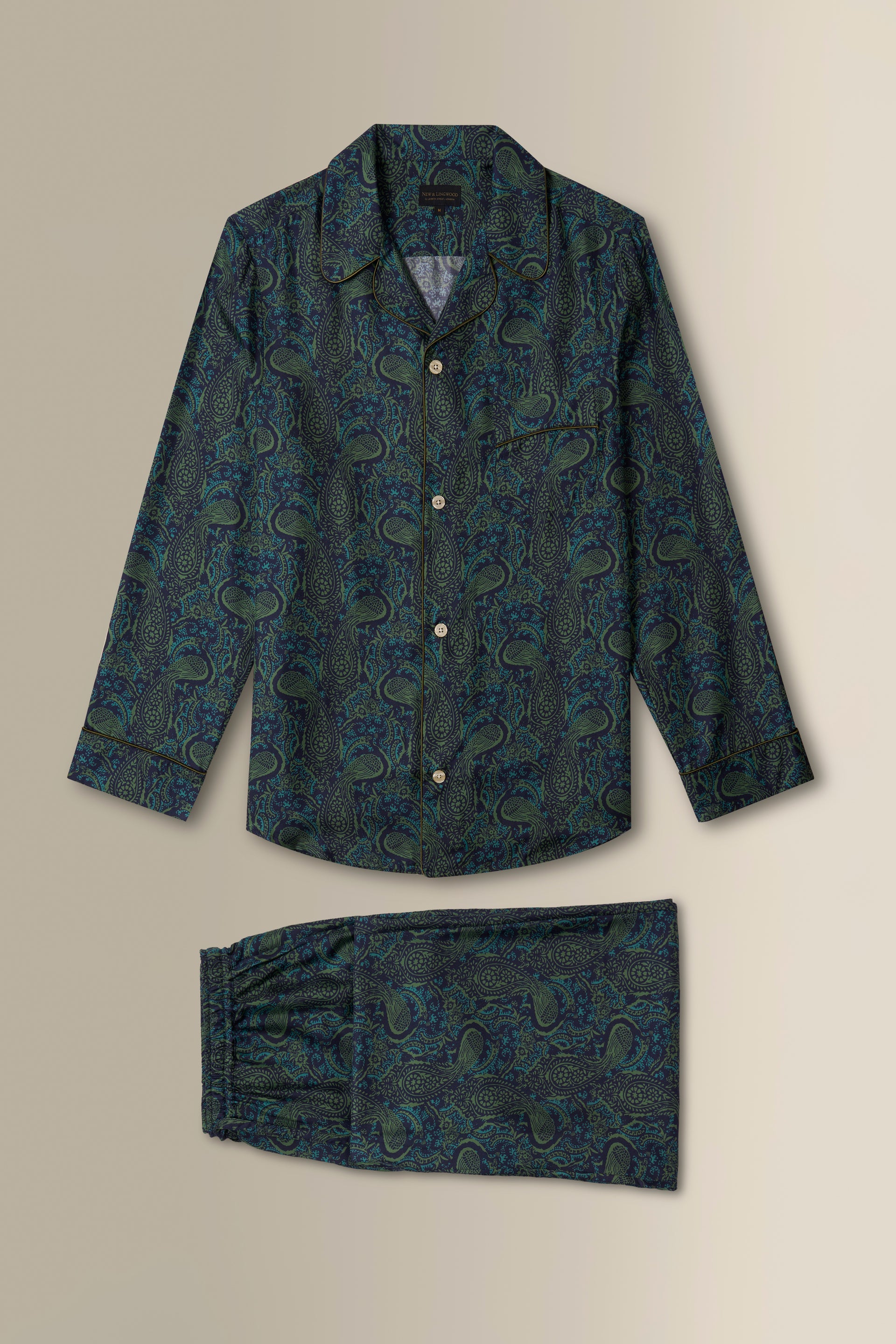 Navy & Green Paisley Peacock Silk Pyjama Set