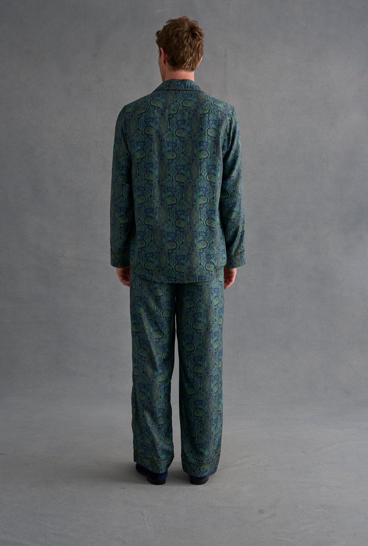 Navy & Green Paisley Peacock Silk Pyjama Set